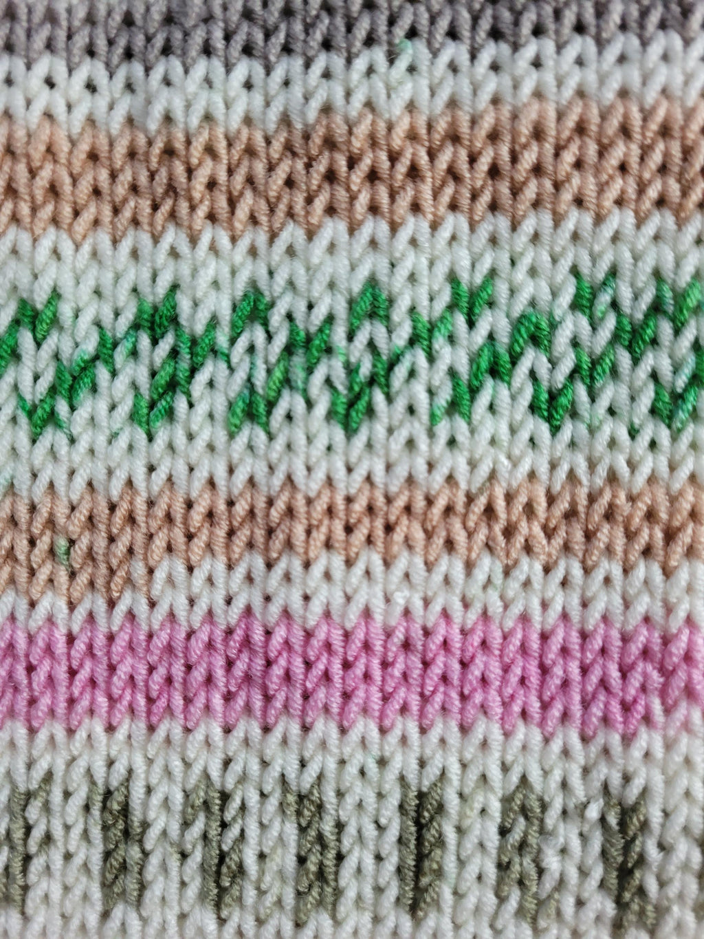 handmade leg warmers, fair isle effect, white, pink and green, acrylic