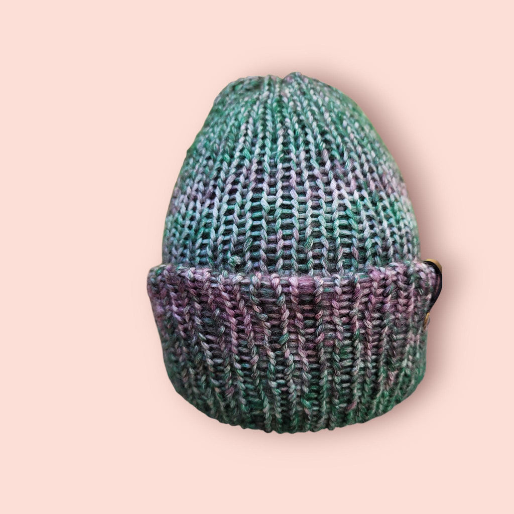 green, purple,  white ombre effect beanie hat,  with wool