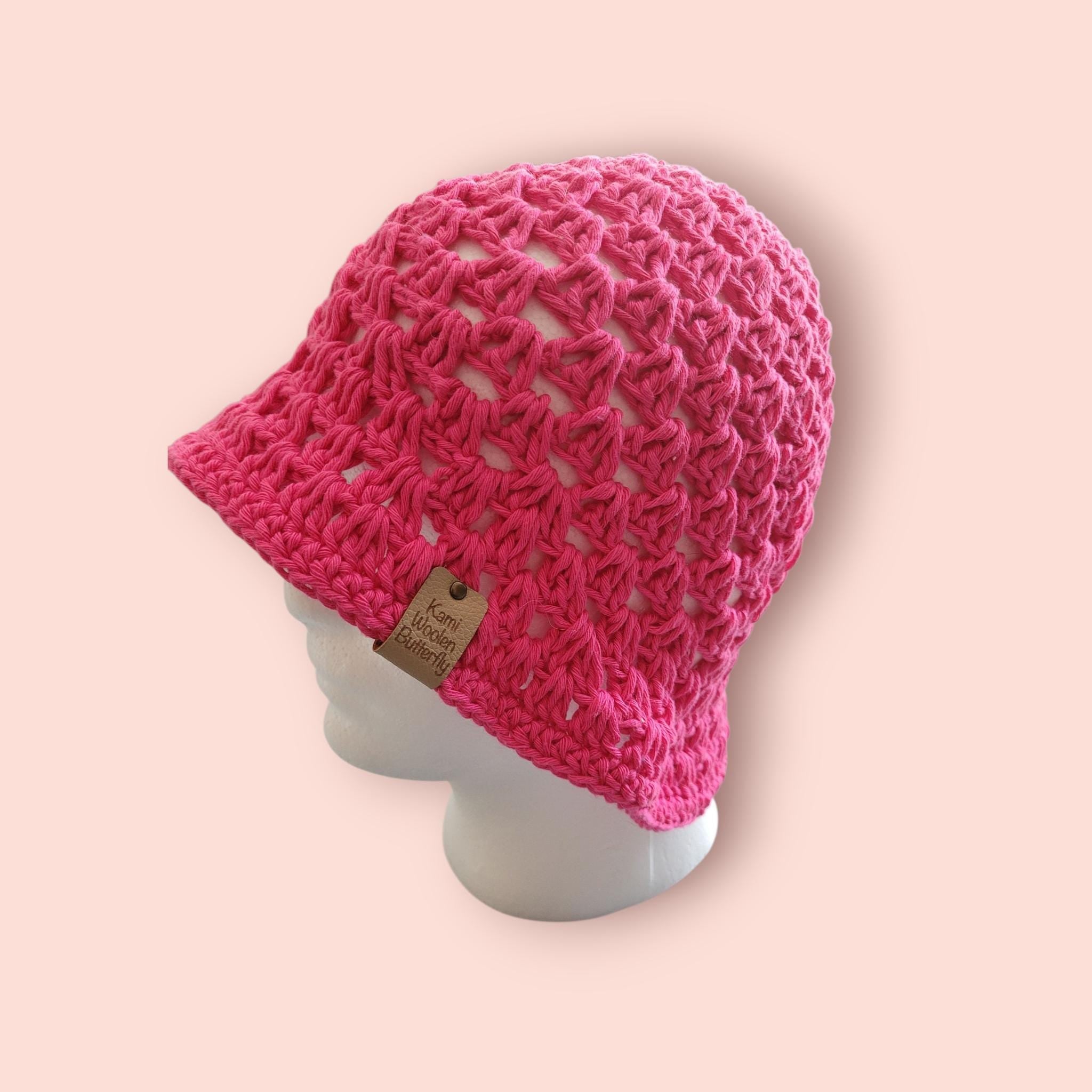 handmade crochet bucket hat,  cotton, hot pink, festival hat,  summer and beach hat