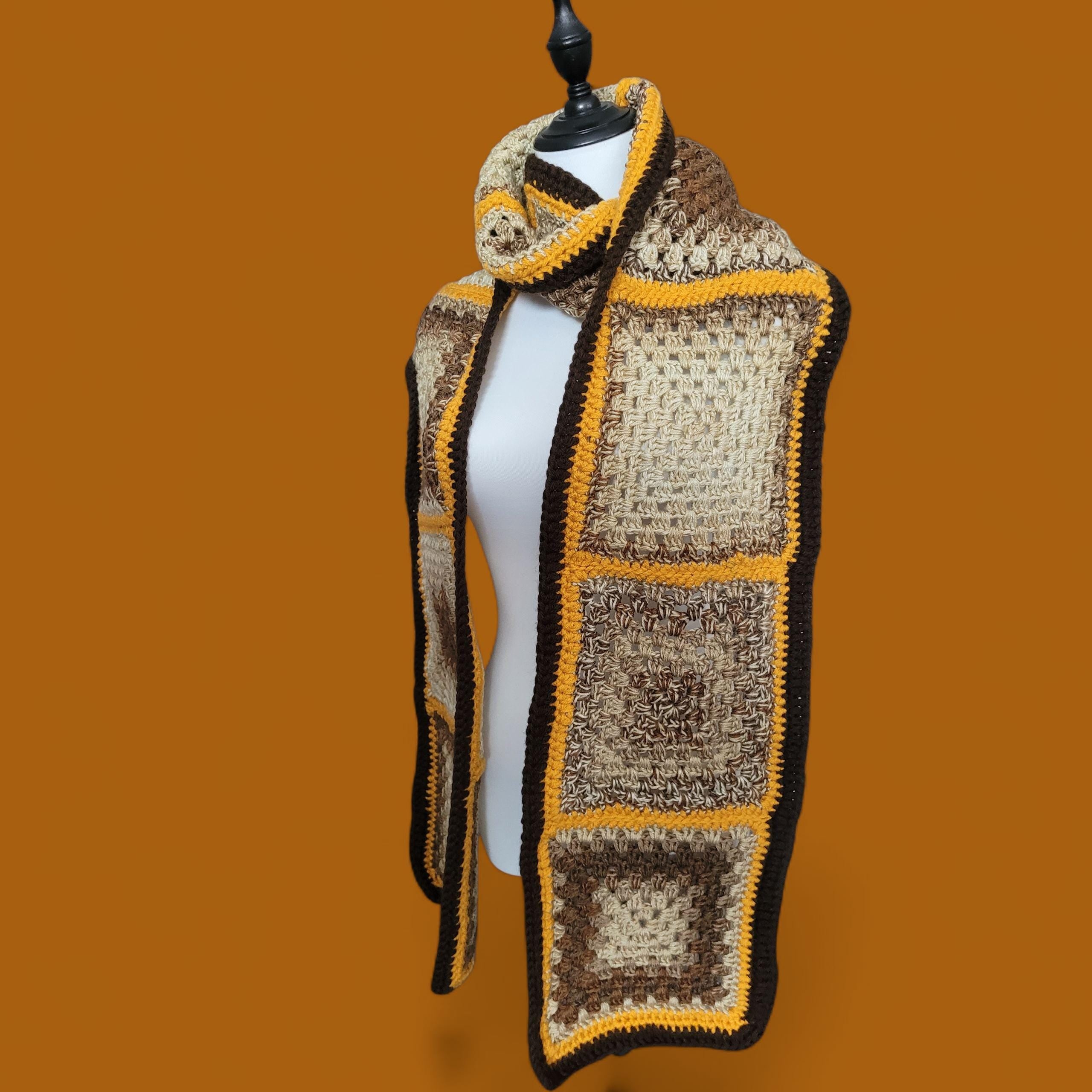 handmade crochet long scarf, autumn colours, merino wool and acrylic blend, soft and warm