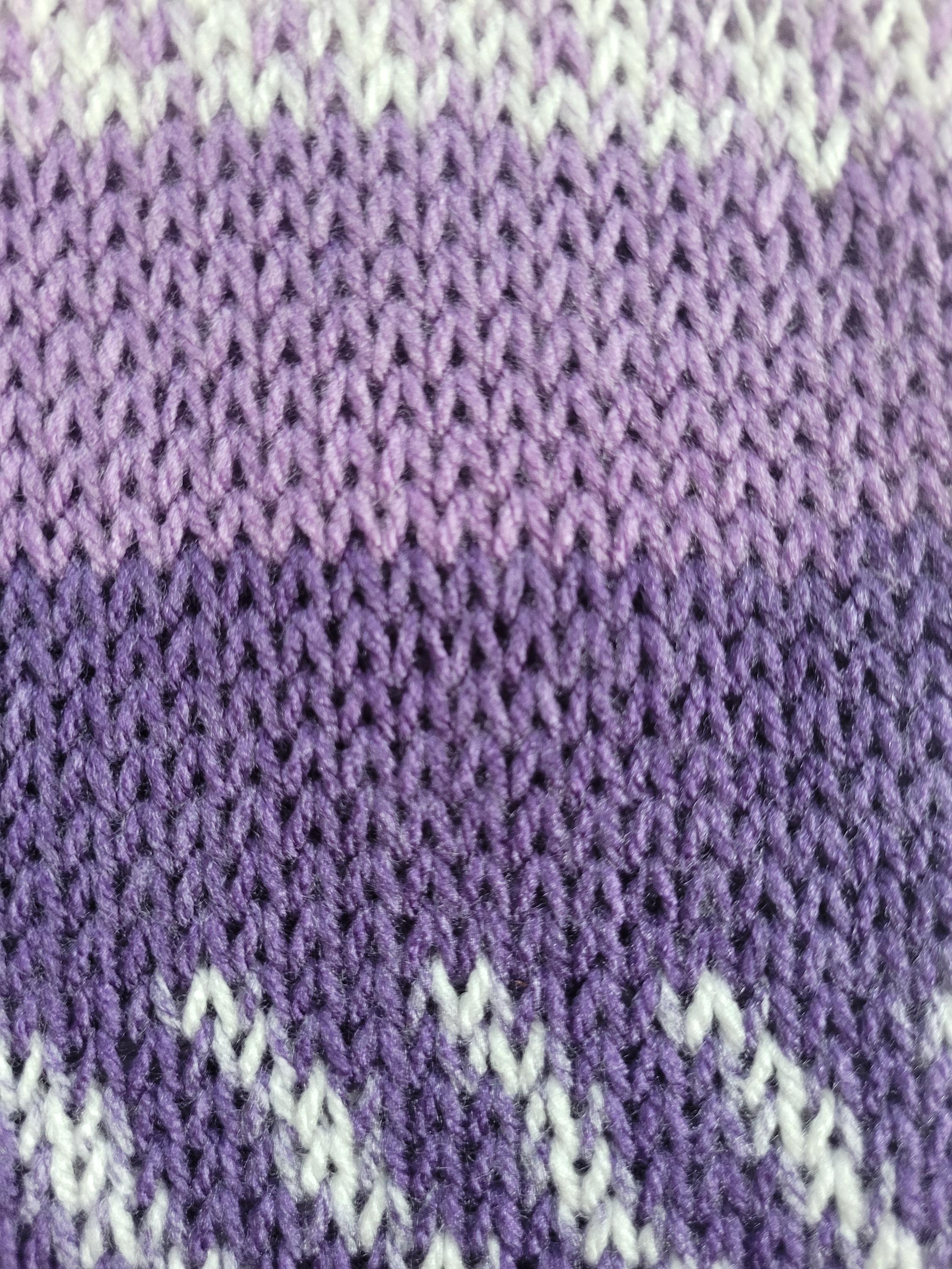 handmade leg warmers, in purples and white, fair isle, acrylic