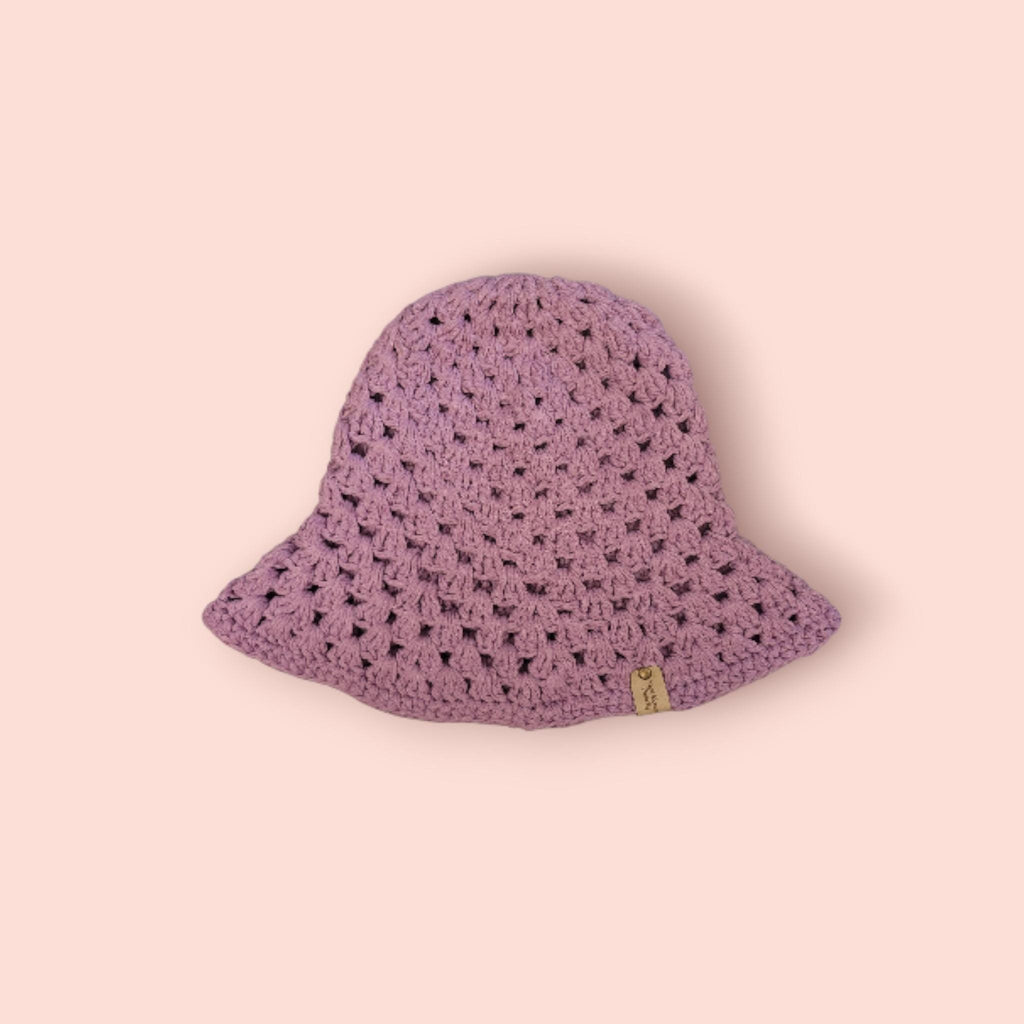 handmade crochet bucket sun hat, 100% cotton, lilac purple