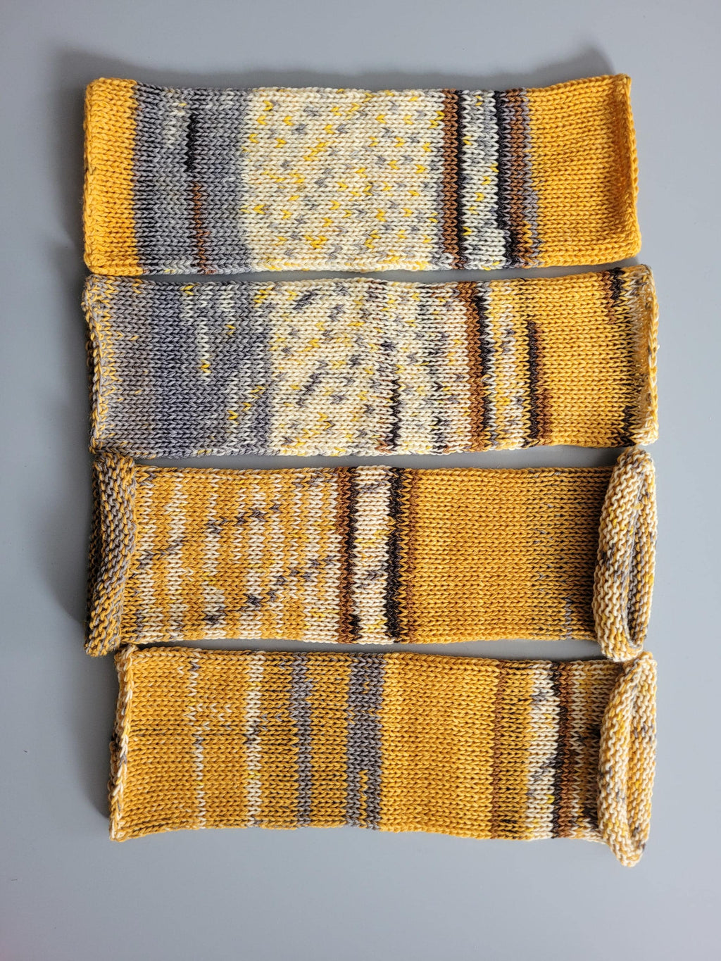 handmade leg warmers, woolen and warm,  yellow and grey