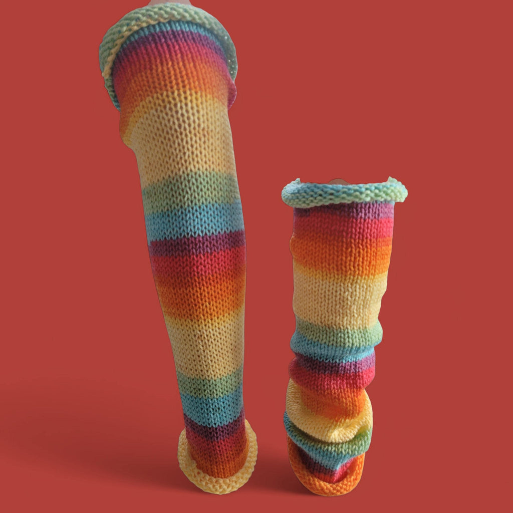 leg warmers, bright colours, rainbow, acrylic