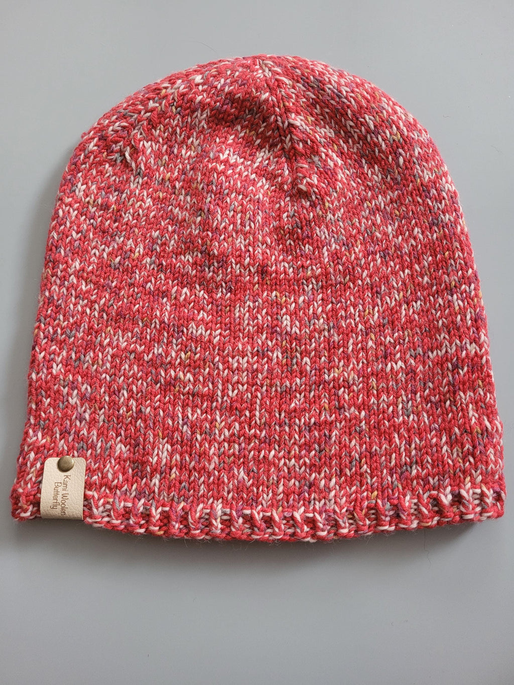 handmade merino wool beanie hat, red marble,  slouchy fit