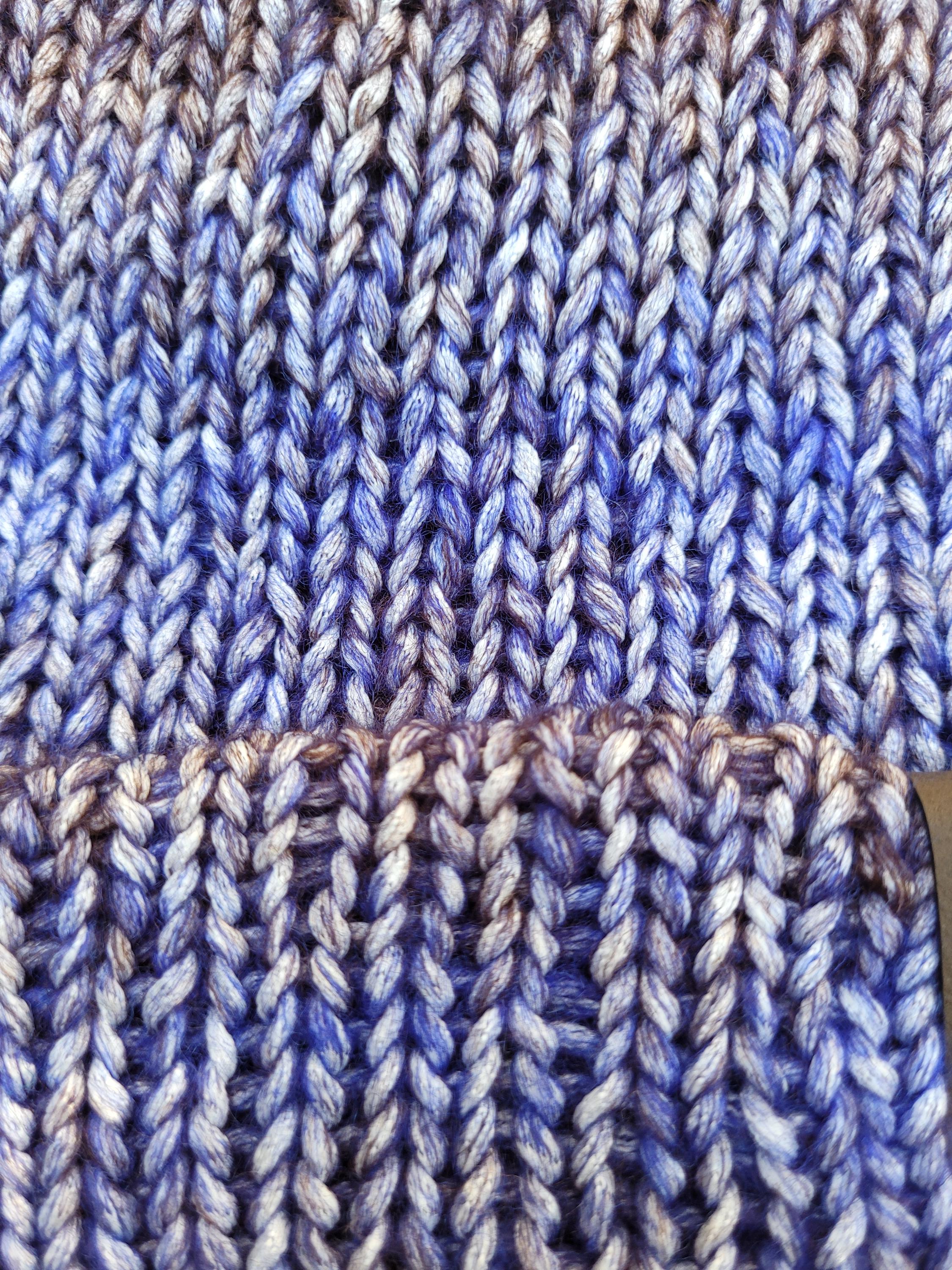 Blue, black and white ombre effect beanie hat,  with wool