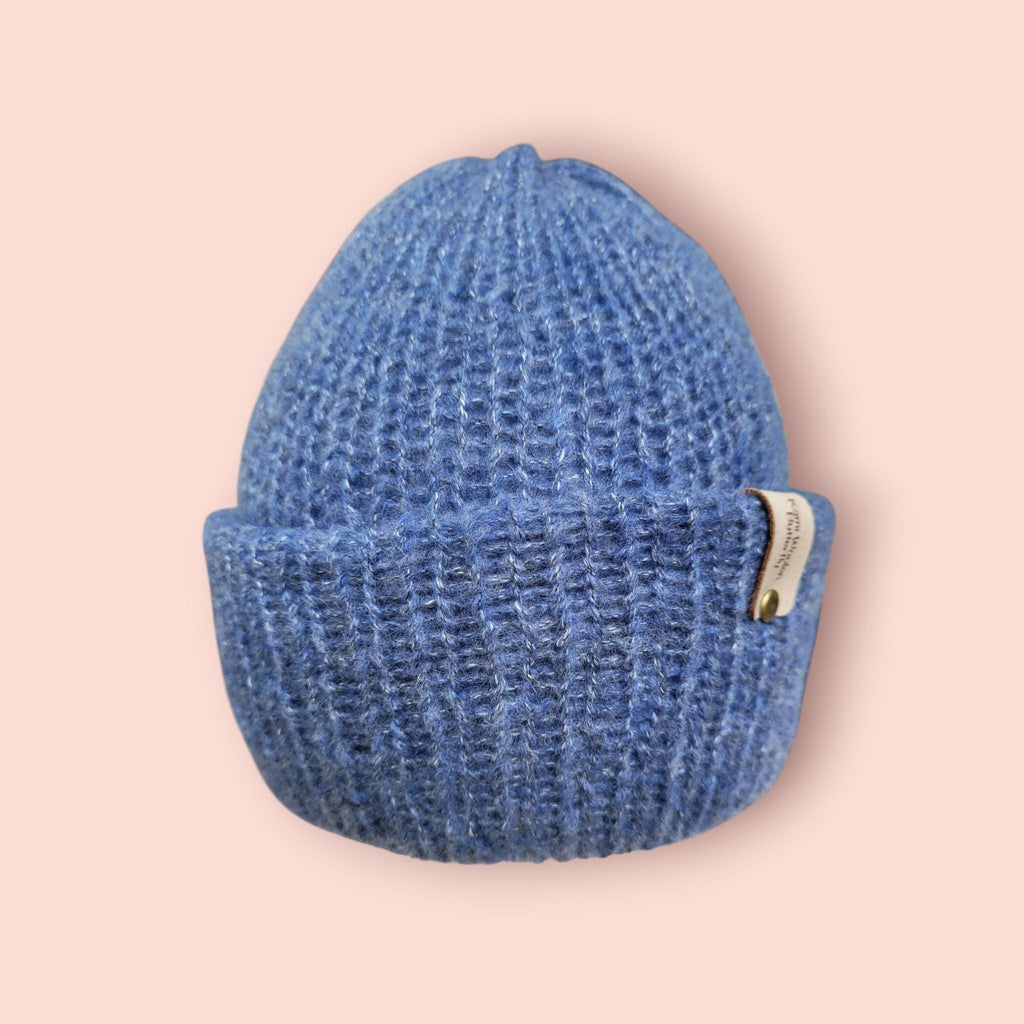 Blue and fluffy beanie hat with merino wool