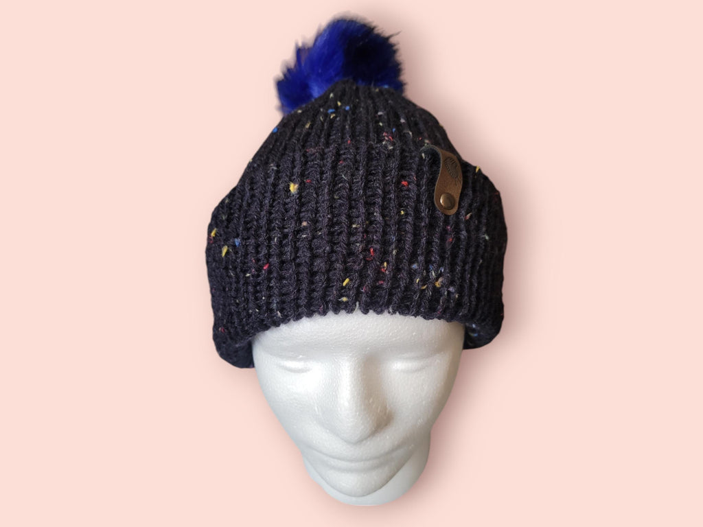 navy tweed beanie hat with wool