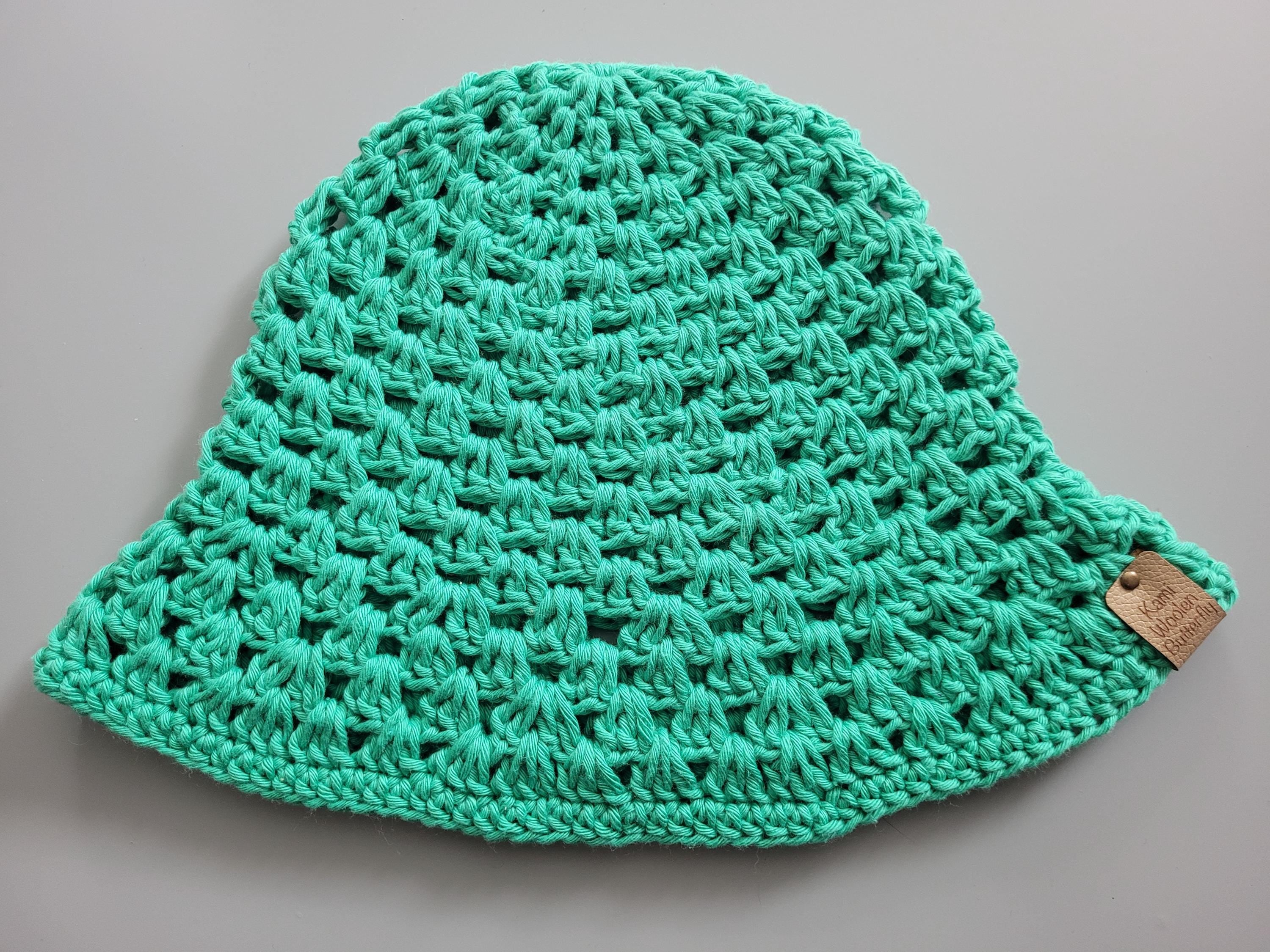 handmade crochet bucket hat,  green, cotton,  festival hat,  summer and beach hat