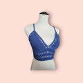 cropped top, dark blue, size M-L, cotton and viscose, handmade, crochet