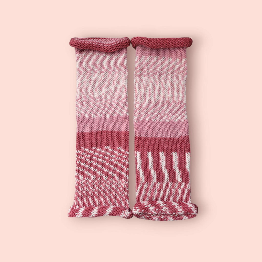 leg warmers, fair isle, shades of antique pink, acrylic