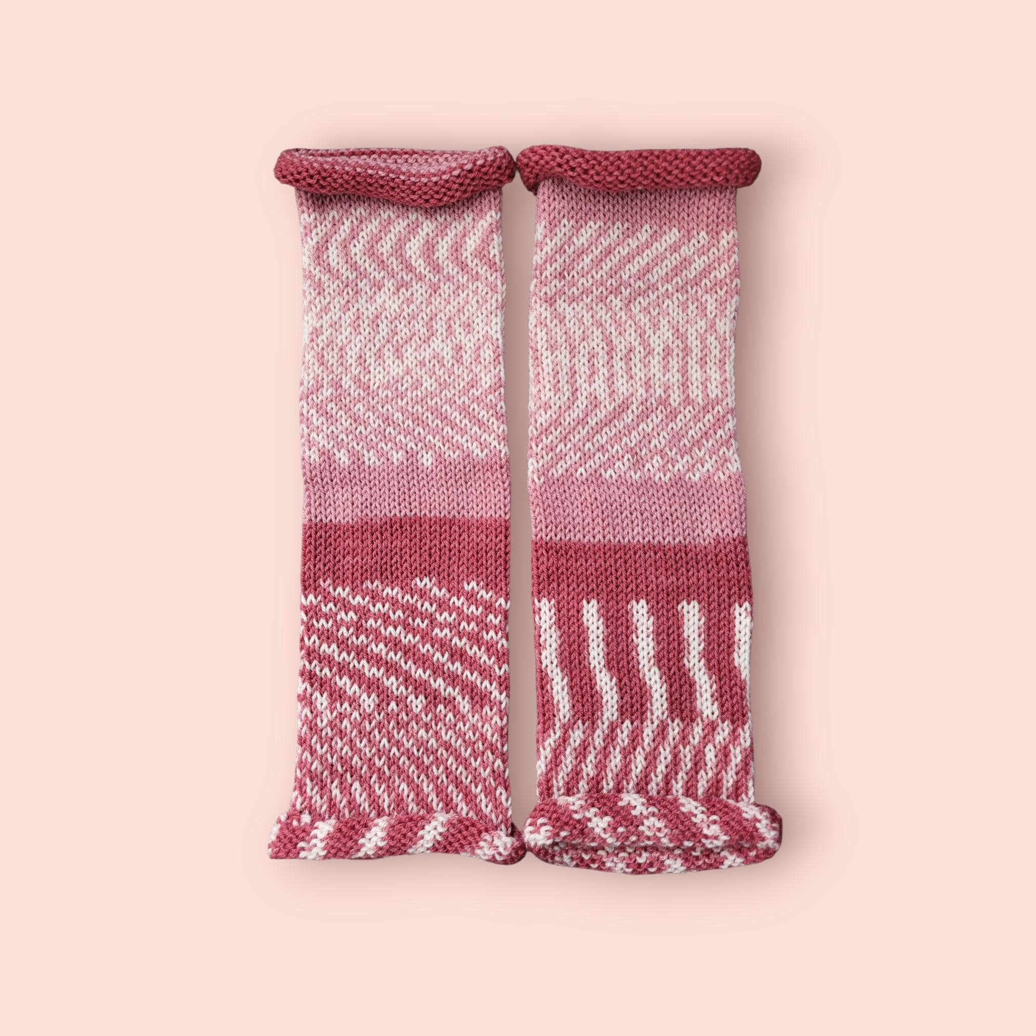 leg warmers, fair isle, shades of antique pink, acrylic