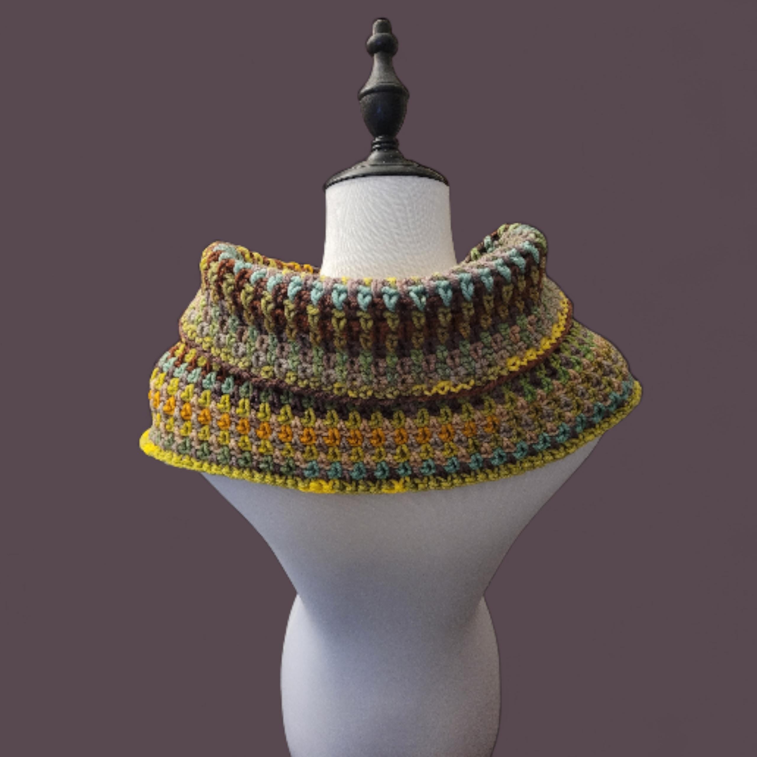 handmade scarf / wrap,  earth colours,  greens and browns, acrylic