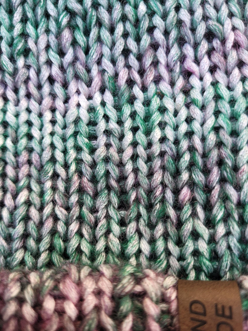 green, purple,  white ombre effect beanie hat,  with wool