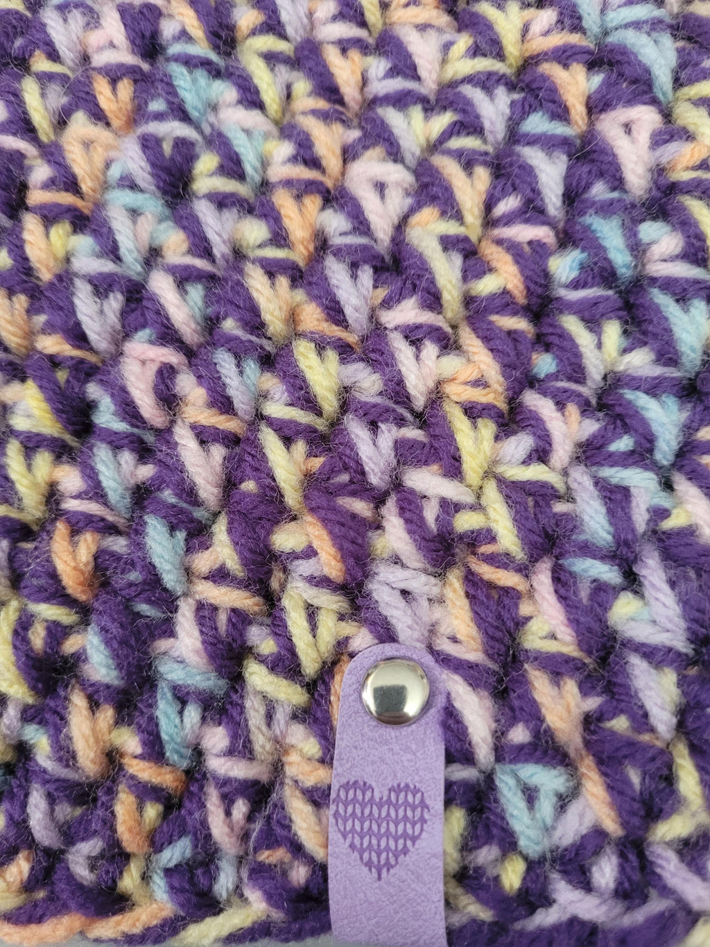 purple and rainbow beanie hat, handmade,  crochet, acrylic and wool