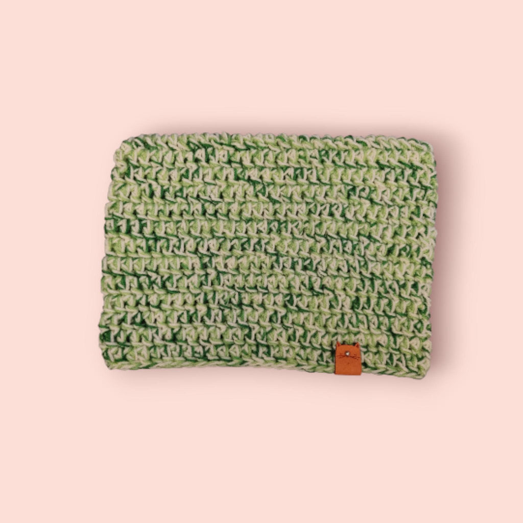handmade crochet cat beanie hat, green marble, acrylic