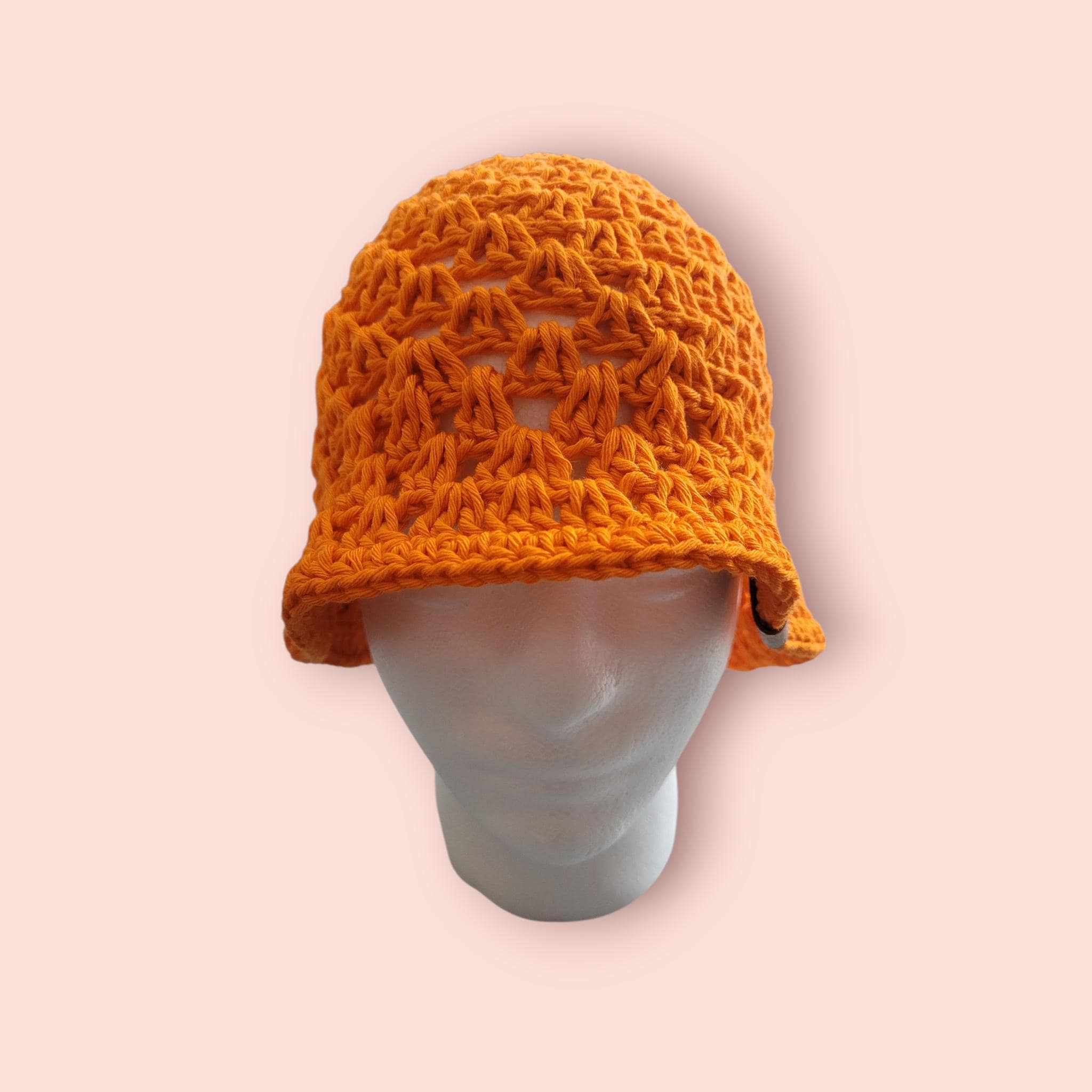 handmade crochet bucket hat,  cotton, bright orange, festival hat,  summer and beach hat
