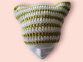 cat beanie hat lime green/white