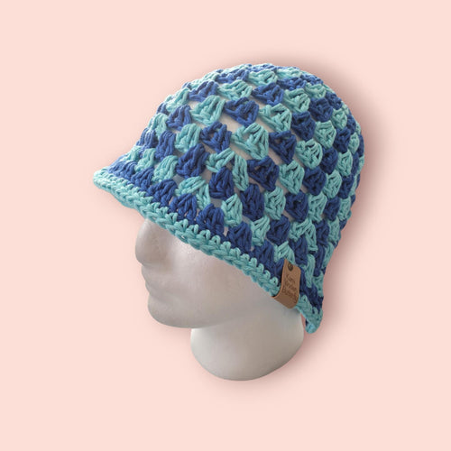 aqua blue and Royal blue bucket hat, festival hat,  beach hat, hand made , 100% cotton