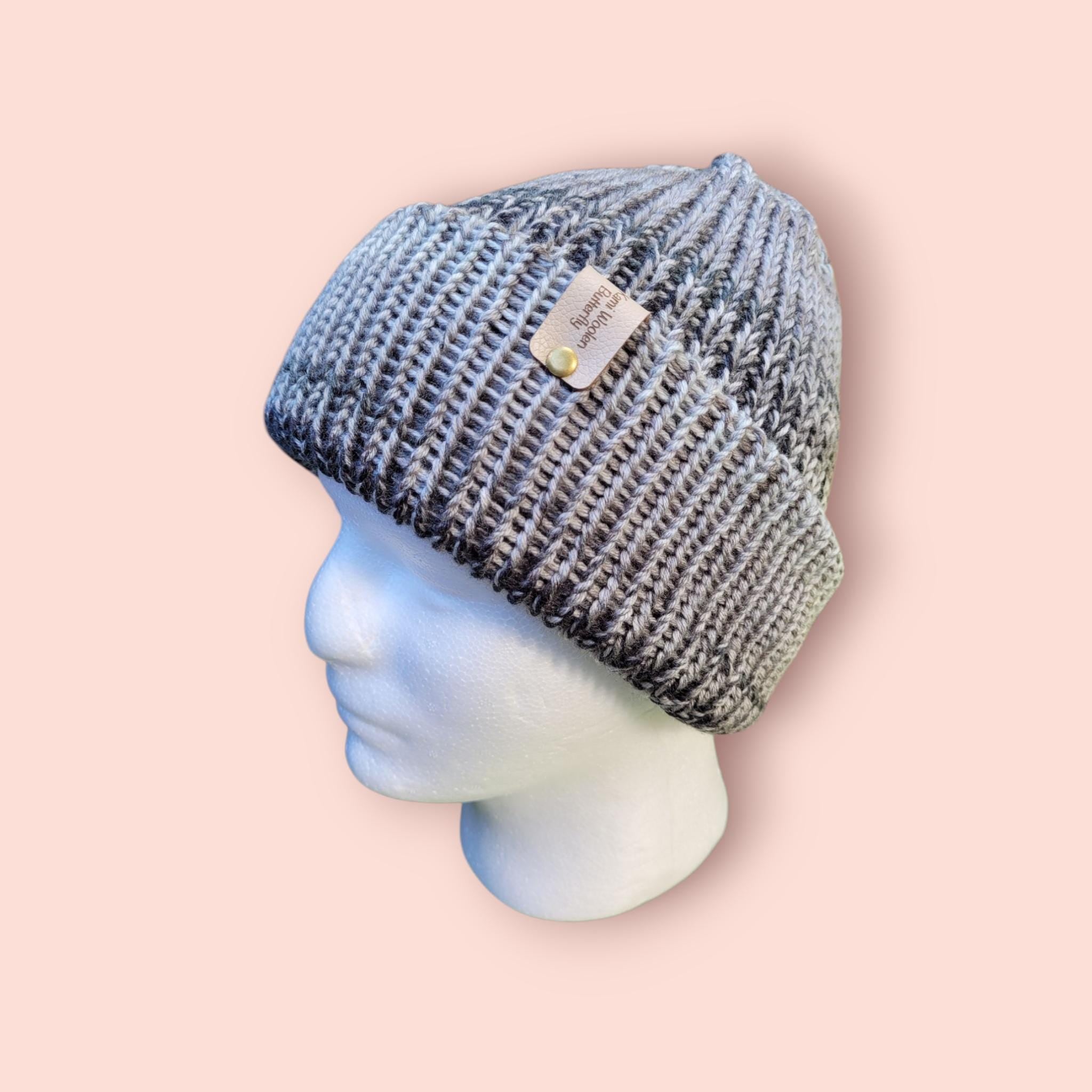 Grey ombre beanie hat with merino wool