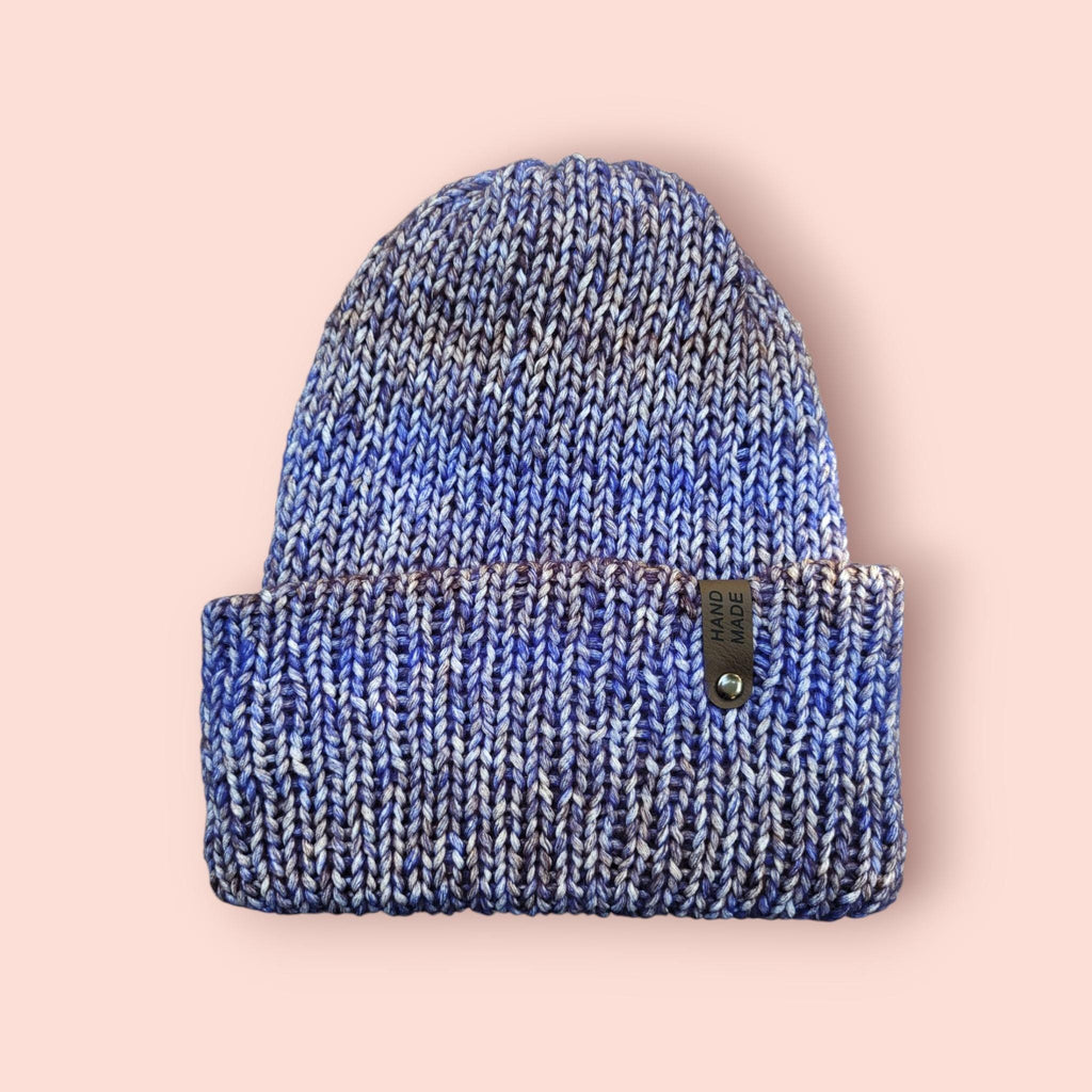 Blue, black and white ombre effect beanie hat,  with wool