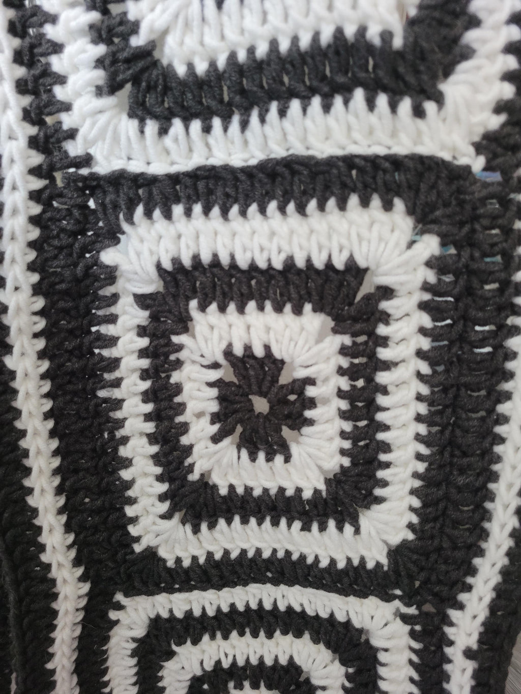 blanket scarf, long and wide, with merino wool, dark grey and off white, handmade