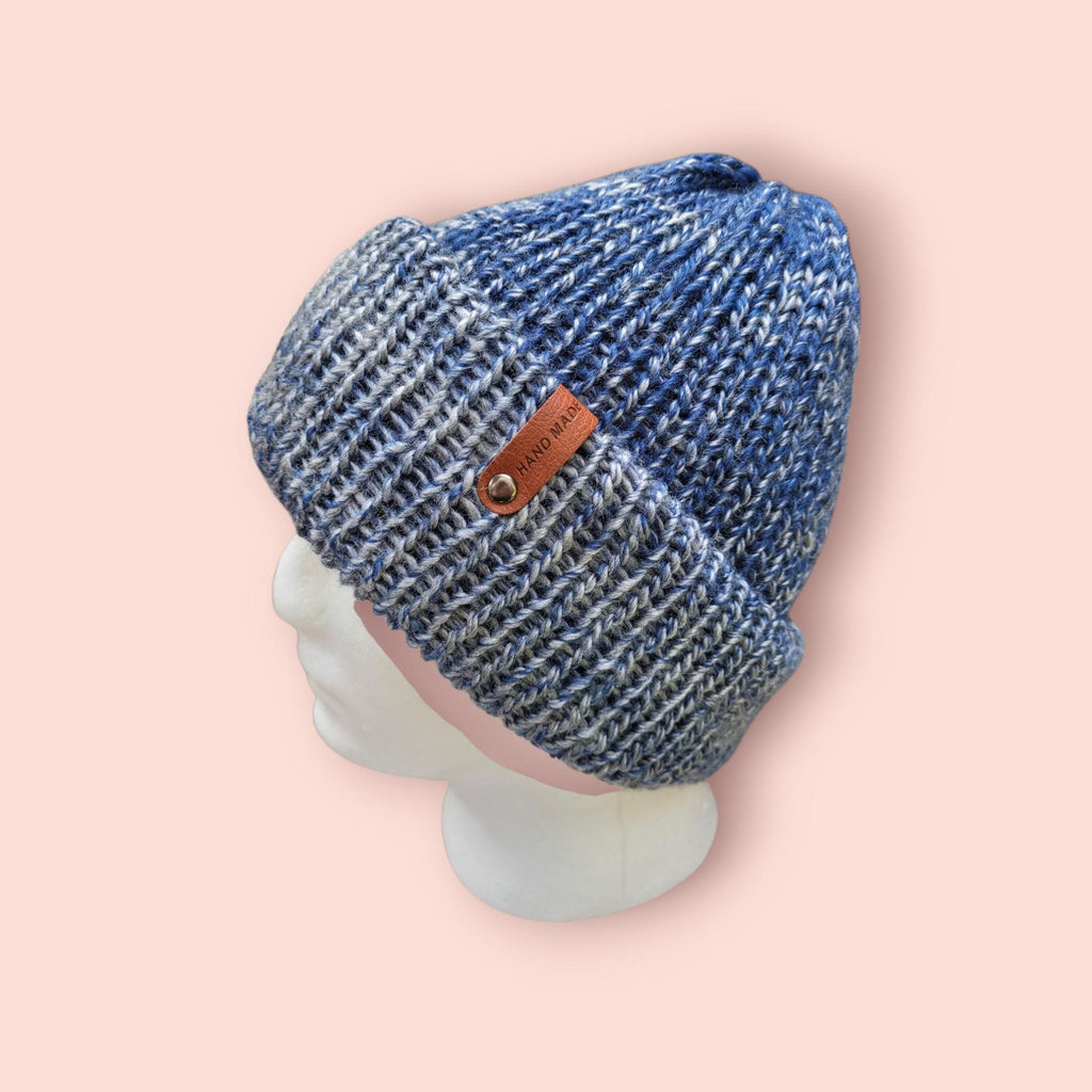 silver and blue ombre effect beanie hat,  silky touch,  with wool