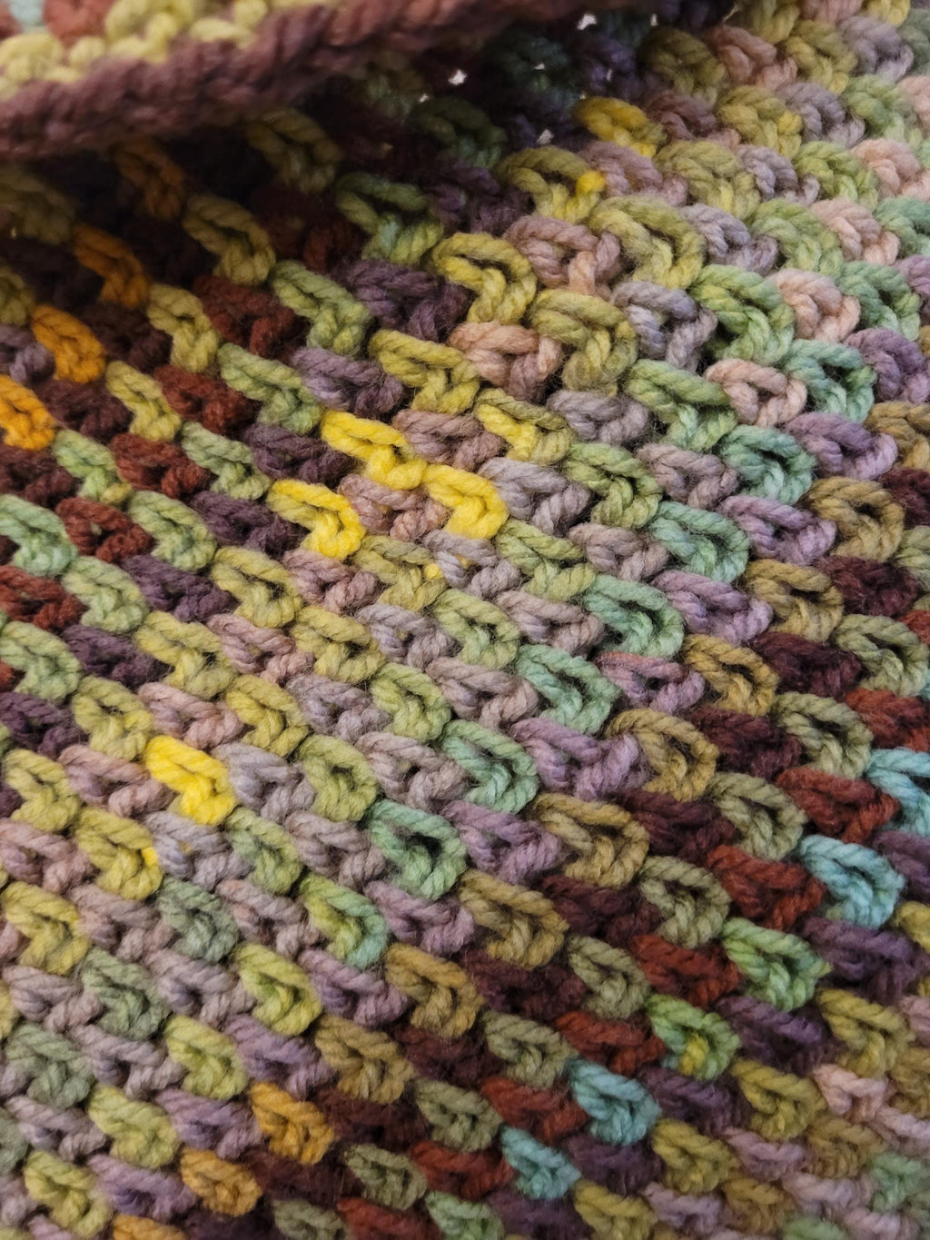 handmade scarf / wrap,  earth colours,  greens and browns, acrylic