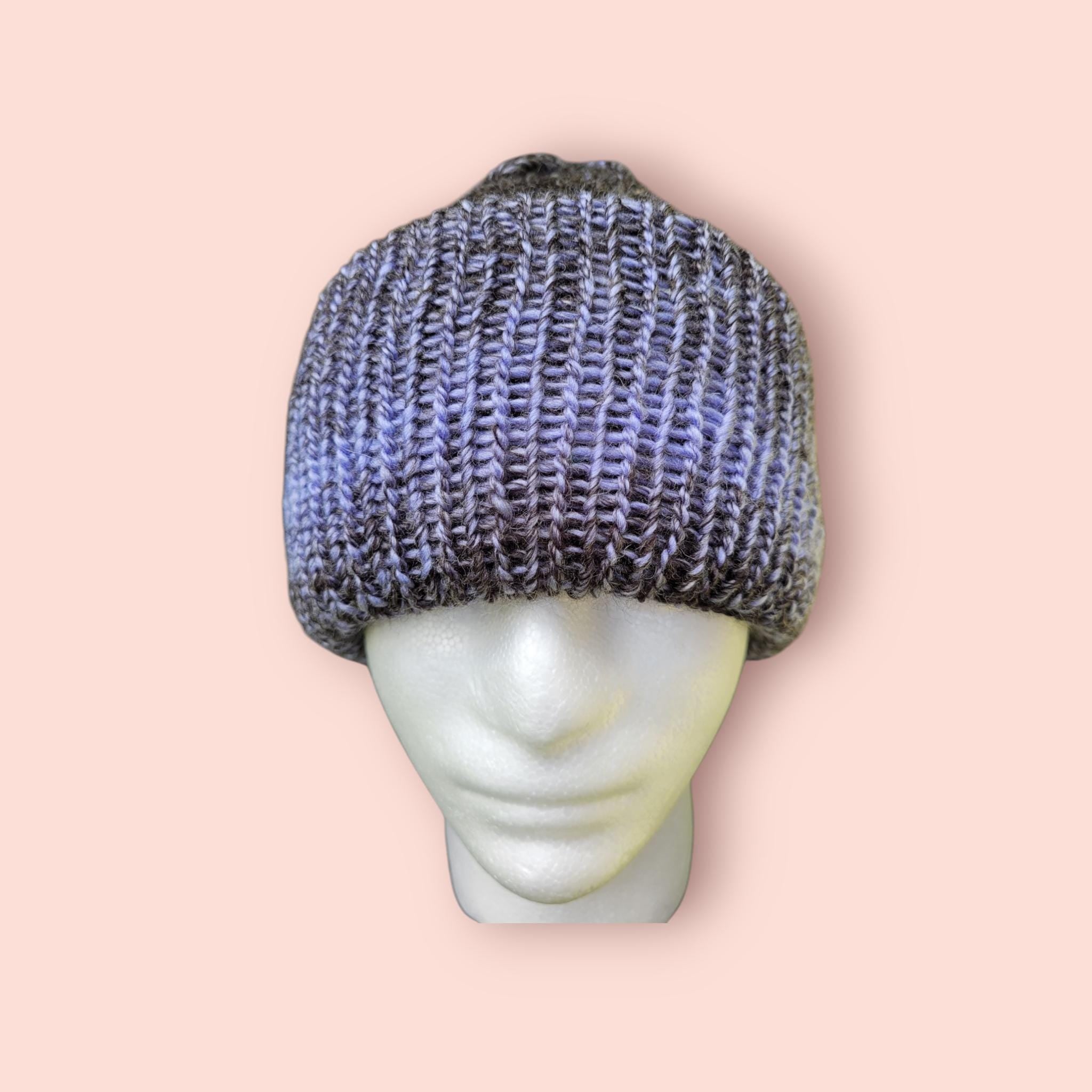 purple to black ombre effect beanie hat, silky touch with wool