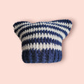 cat beanie hat, navy blue and white, acrylic