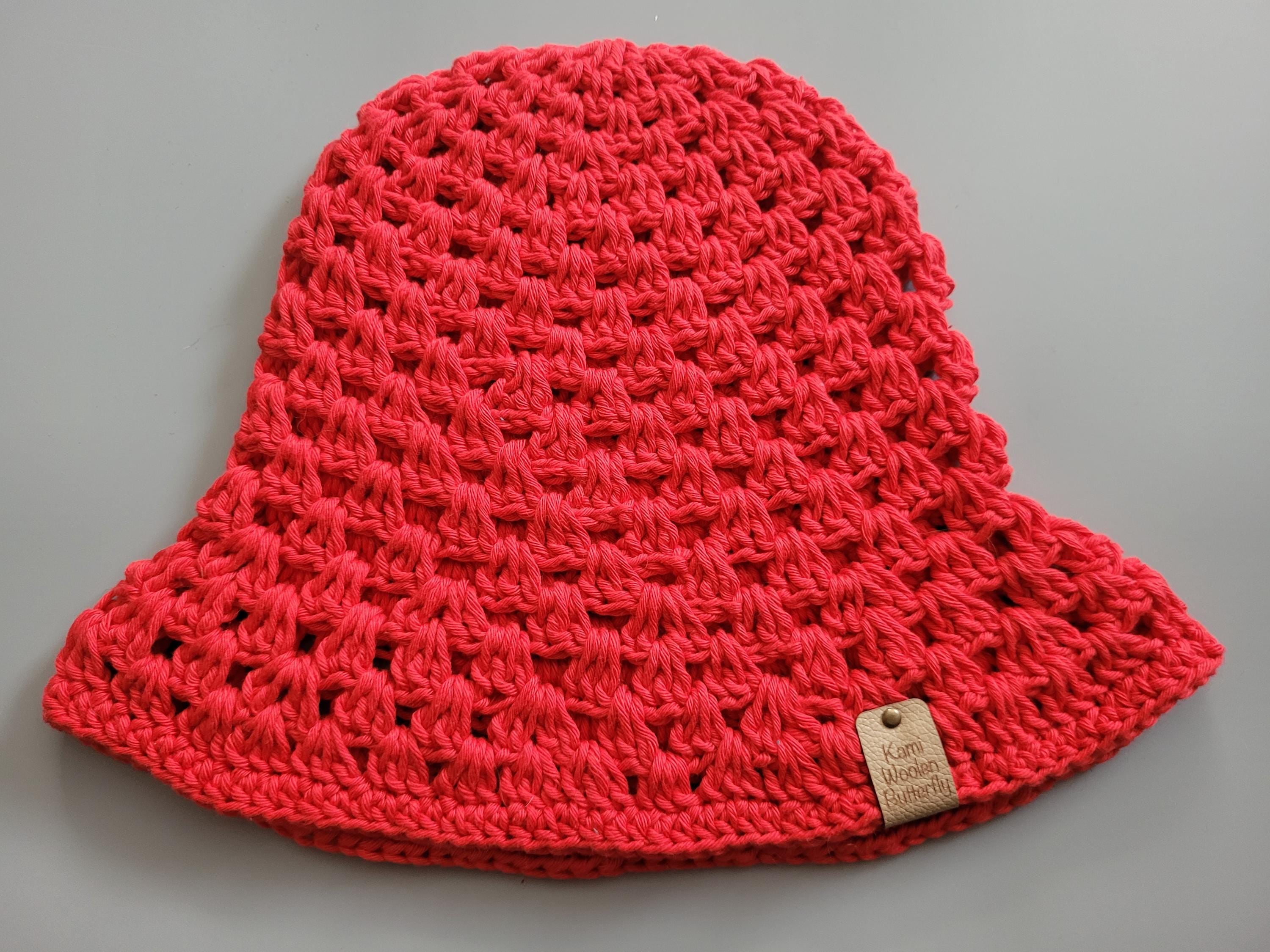 handmade crochet bucket hat,  red, cotton,  festival, holiday,  summer,  beach hat