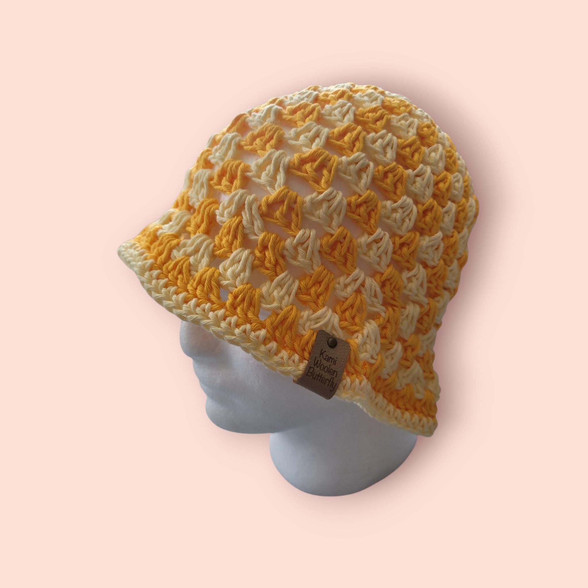 dark yellow and light yellow bucket hat, festival hat,  beach summer hat, hand made, 100% cotton
