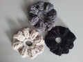 set of 3 scrunchies, black, dark grey, light grey
