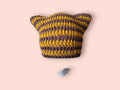 cat beanie hat, mocha brown and honey yellow