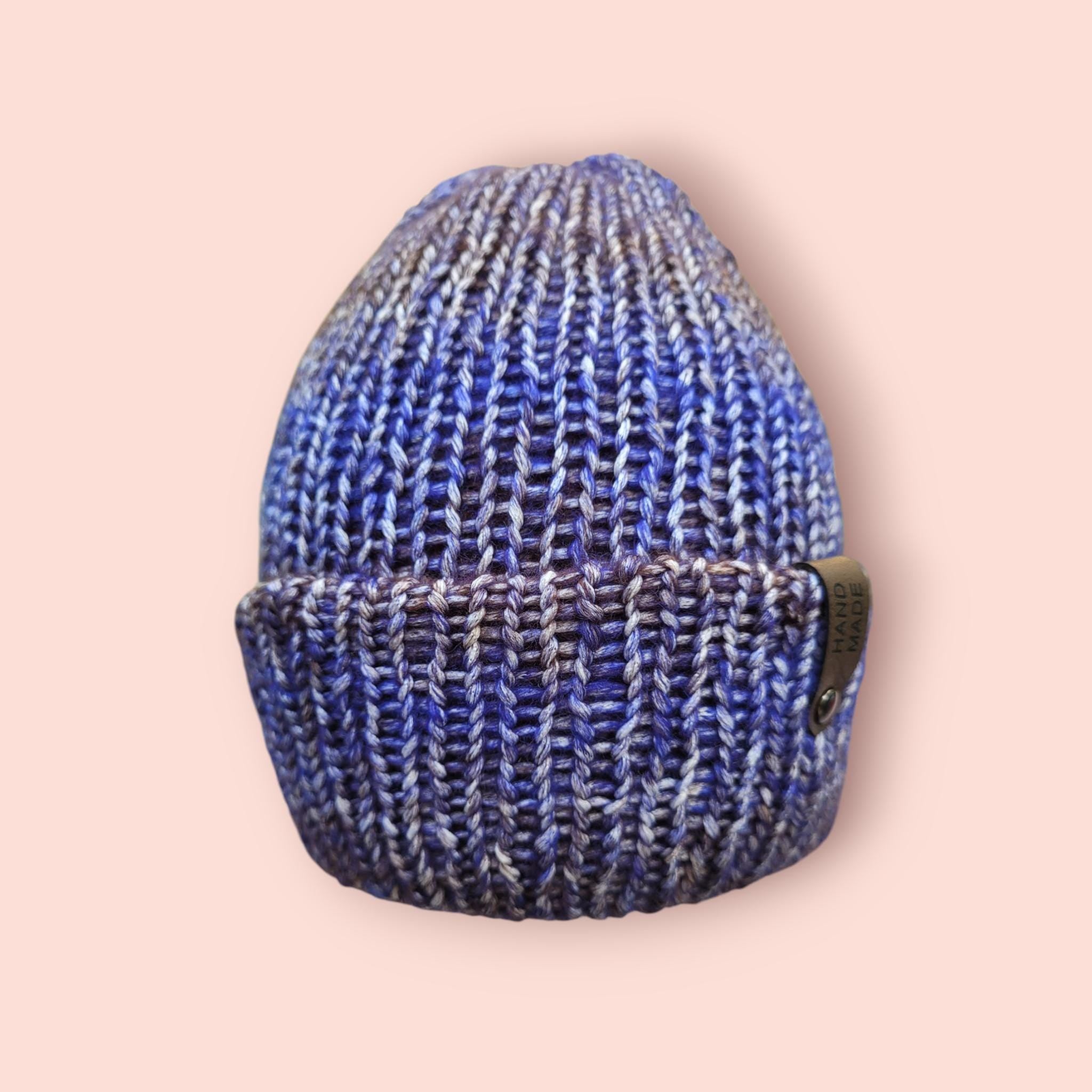 Blue, black and white ombre effect beanie hat,  with wool