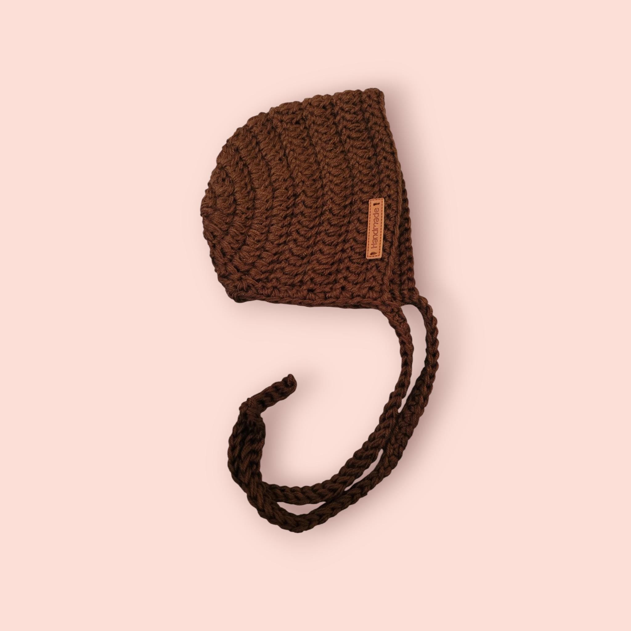 brown newborn bonnet, with merino wool
