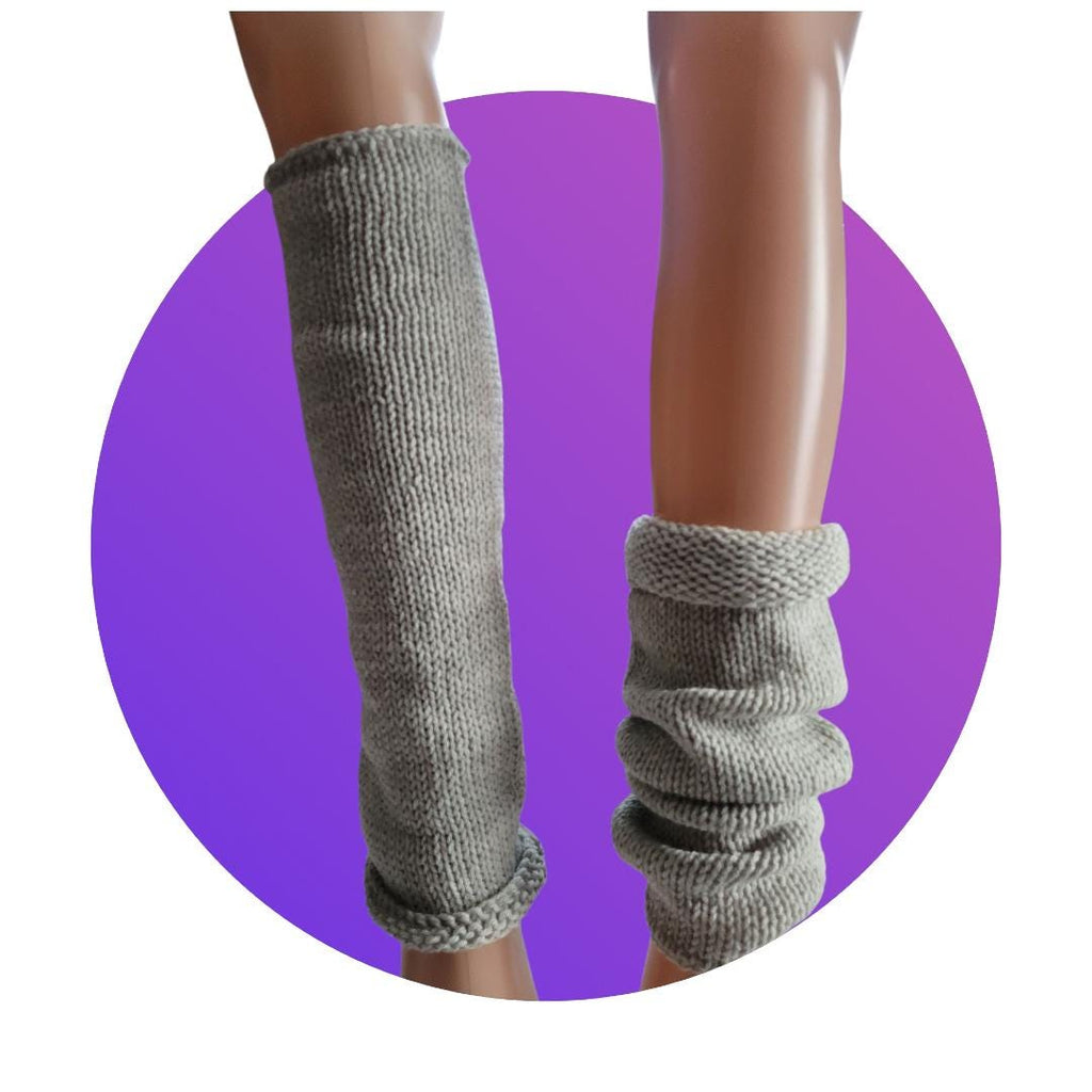 handmade leg warmers, pearl grey, woolen