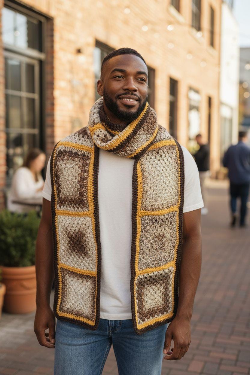 handmade crochet long scarf, autumn colours, merino wool and acrylic blend, soft and warm