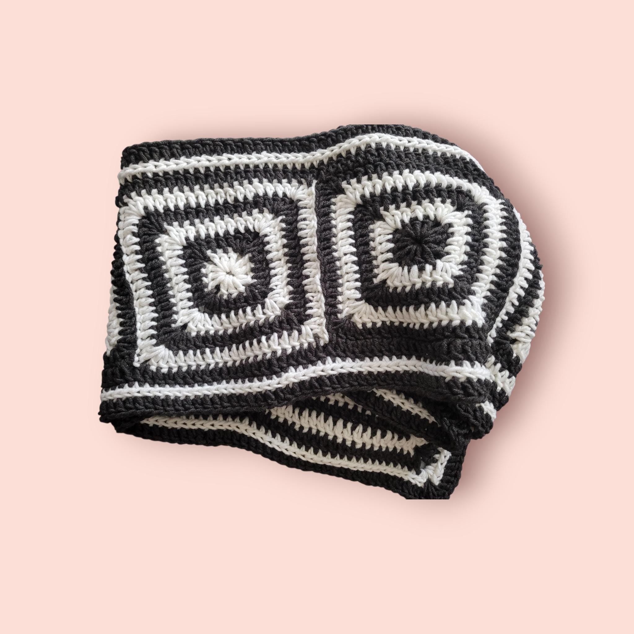 blanket scarf, long and wide, with merino wool, dark grey and off white, handmade