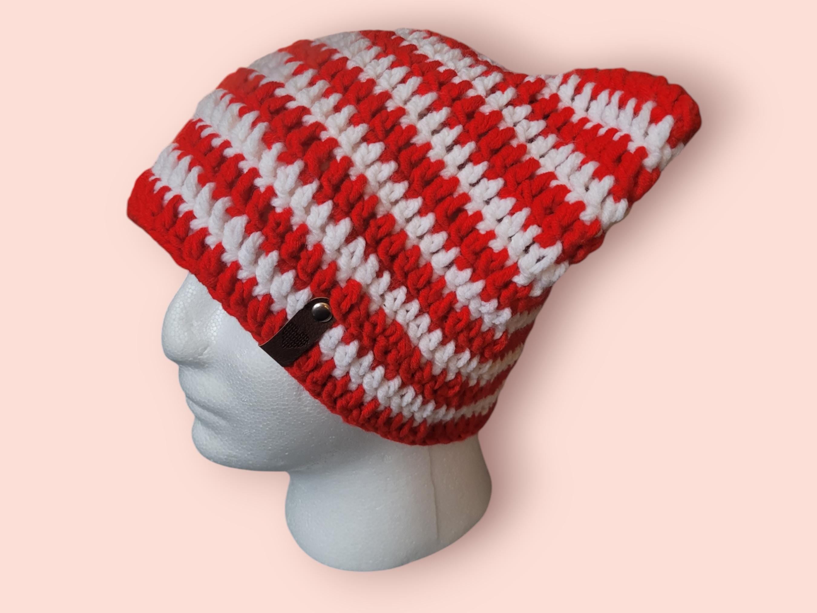 red and white cat beanie hat