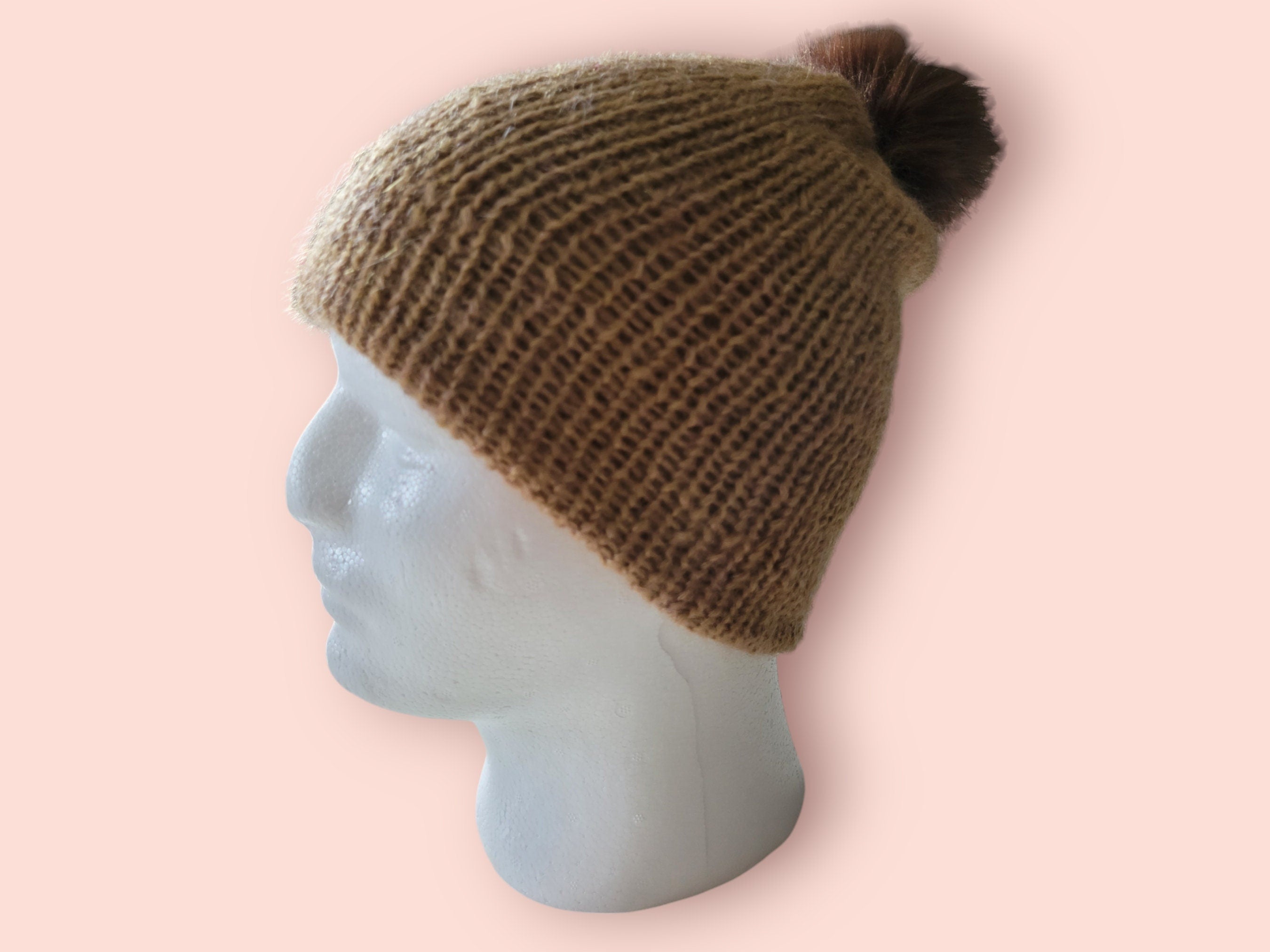 handmade beanie, cappuccino with golden shine, alpaca wool, merino wool, polyester