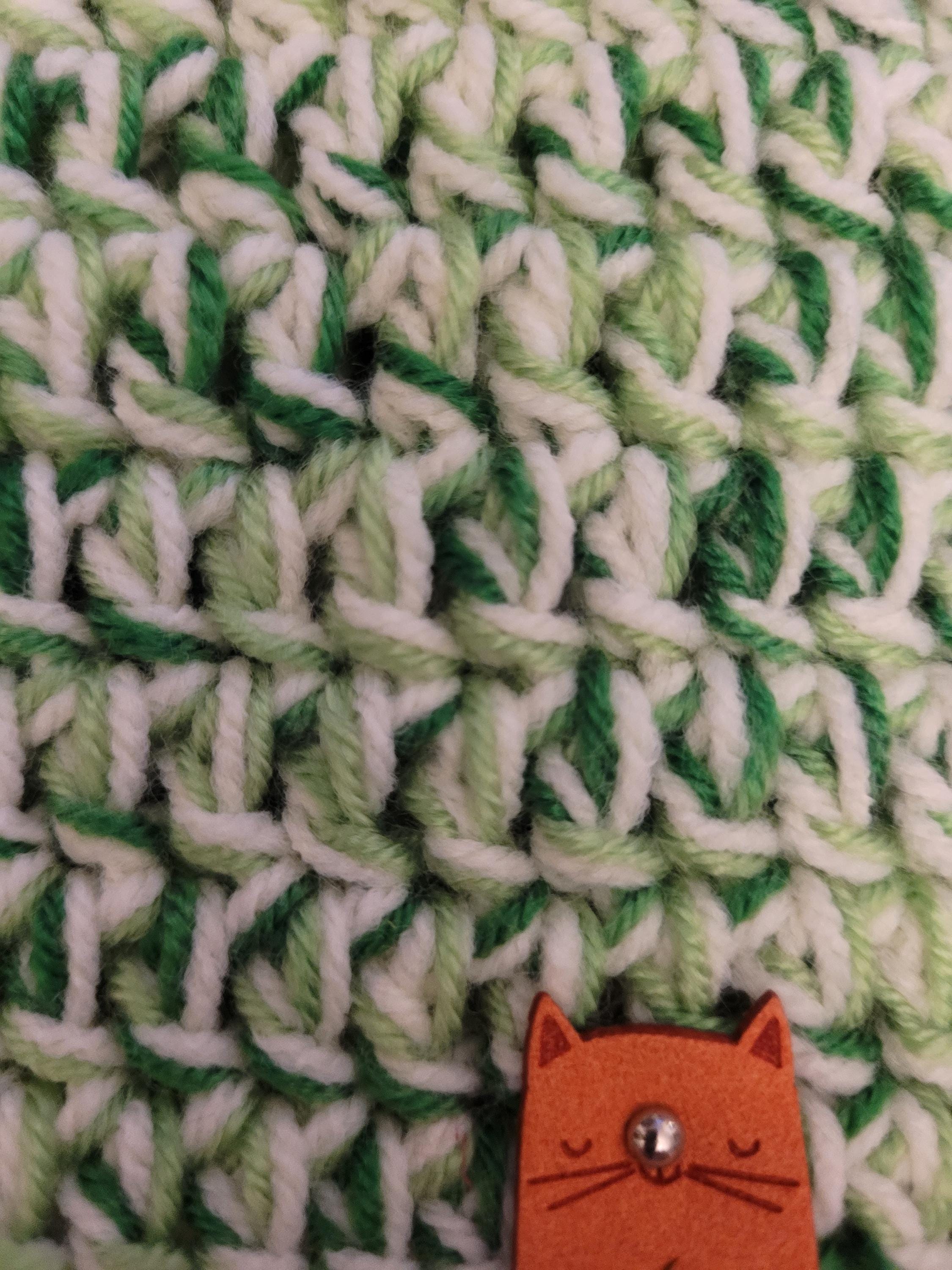 handmade crochet cat beanie hat, green marble, acrylic