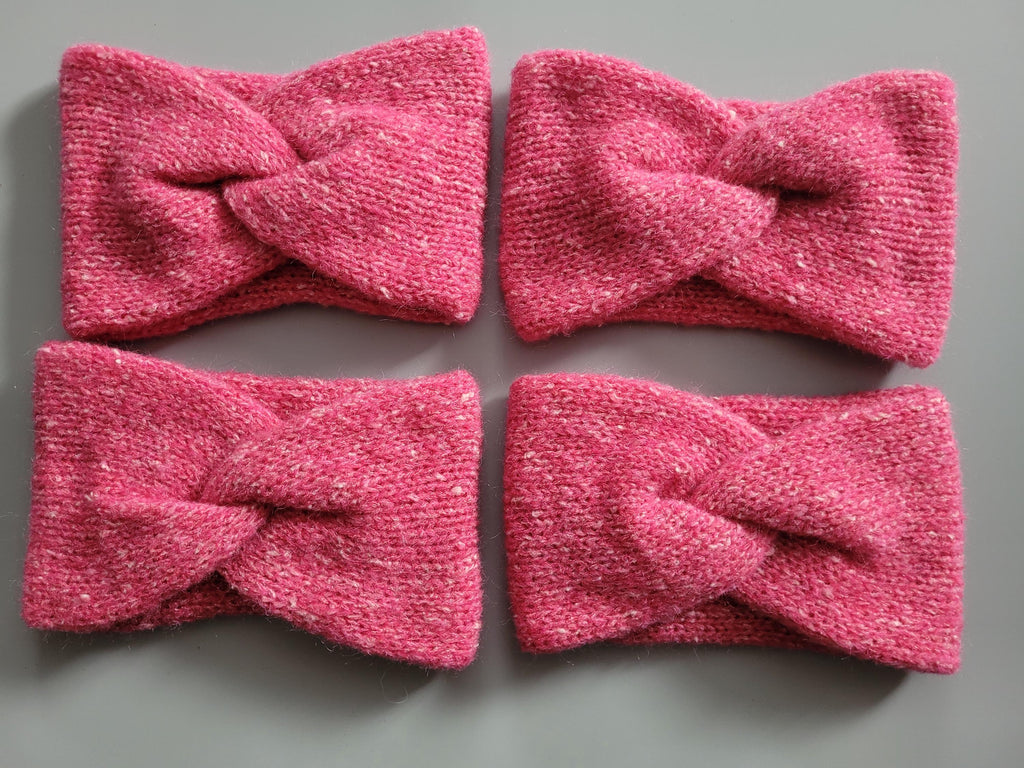 handmade headband in bow style, with mohair and merino, pink