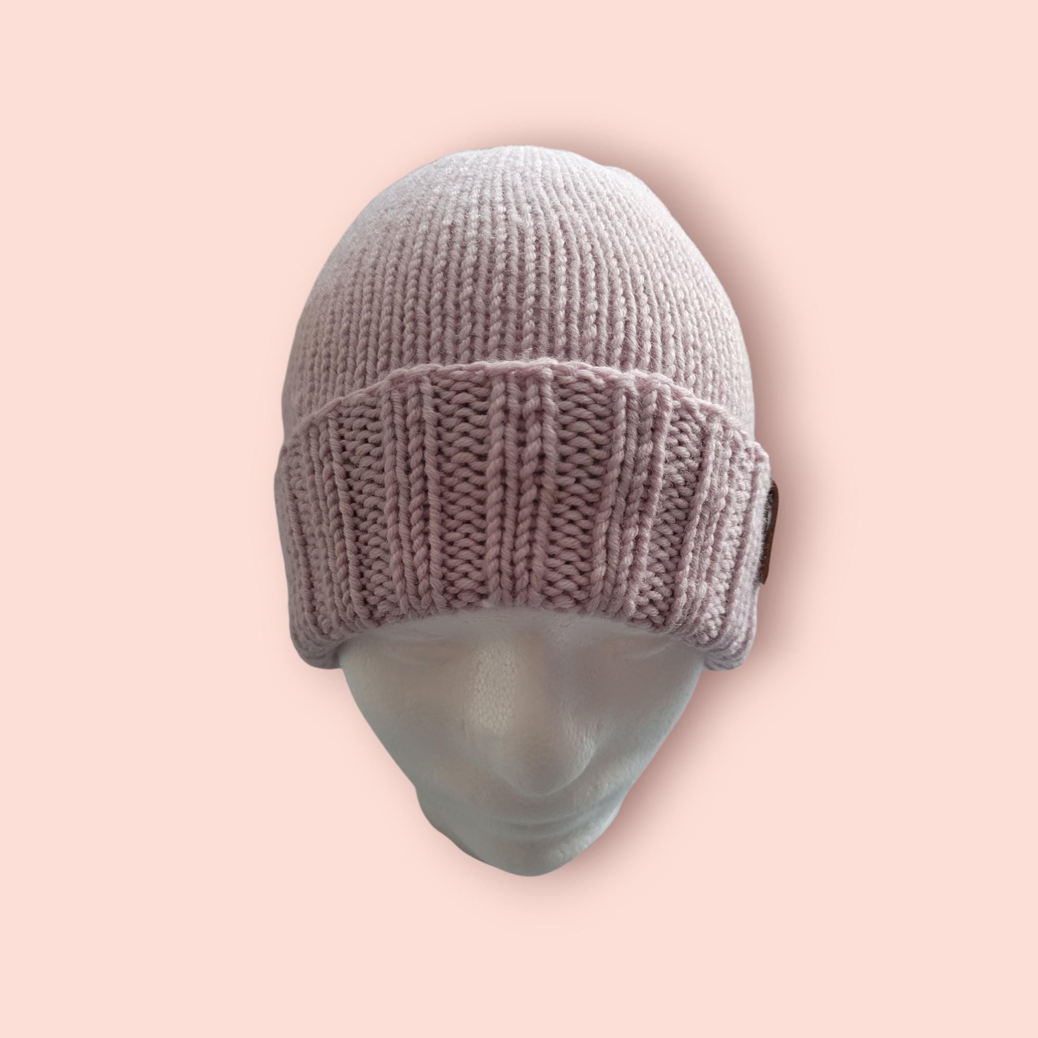 merino wool beanie hat,  handmade,  light pink