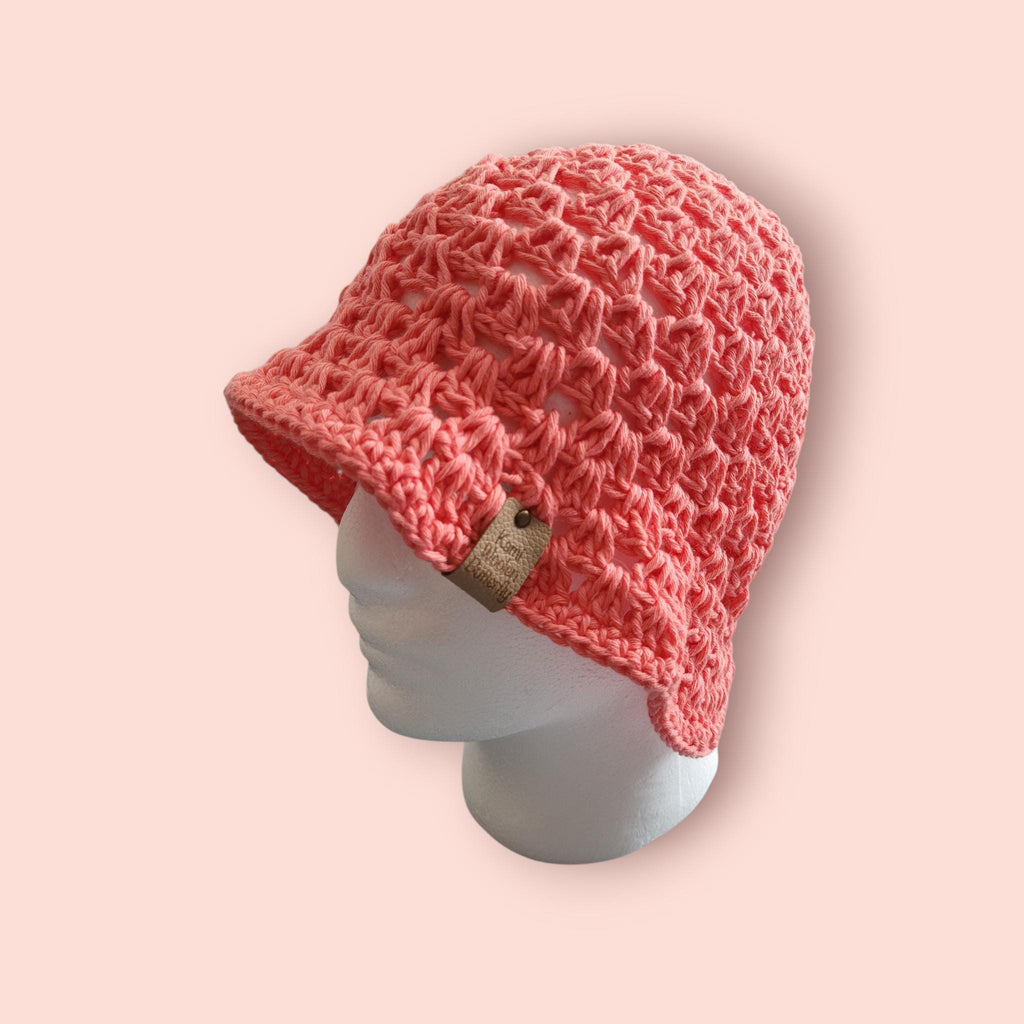 handmade crochet bucket hat,  coral colour, 100% cotton, festival hat,  festival fashion,  summer and beach hat