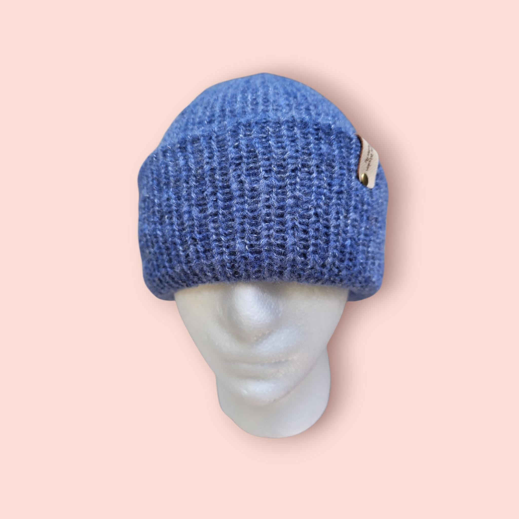 Blue and fluffy beanie hat with merino wool
