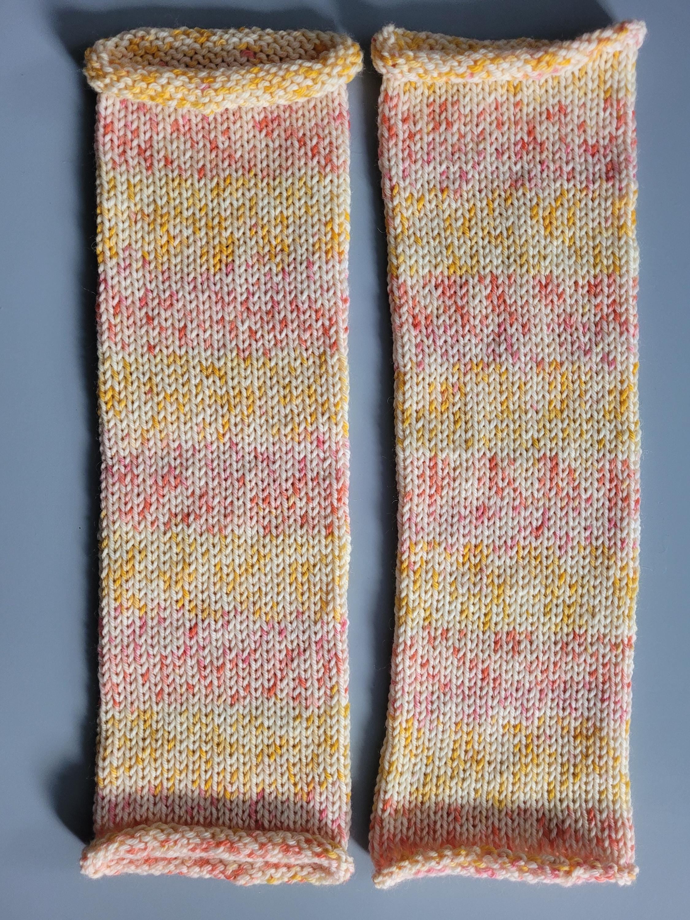 leg warmers,  woolen,  warm and breathable,  in warm colours, yellow, cream and pink