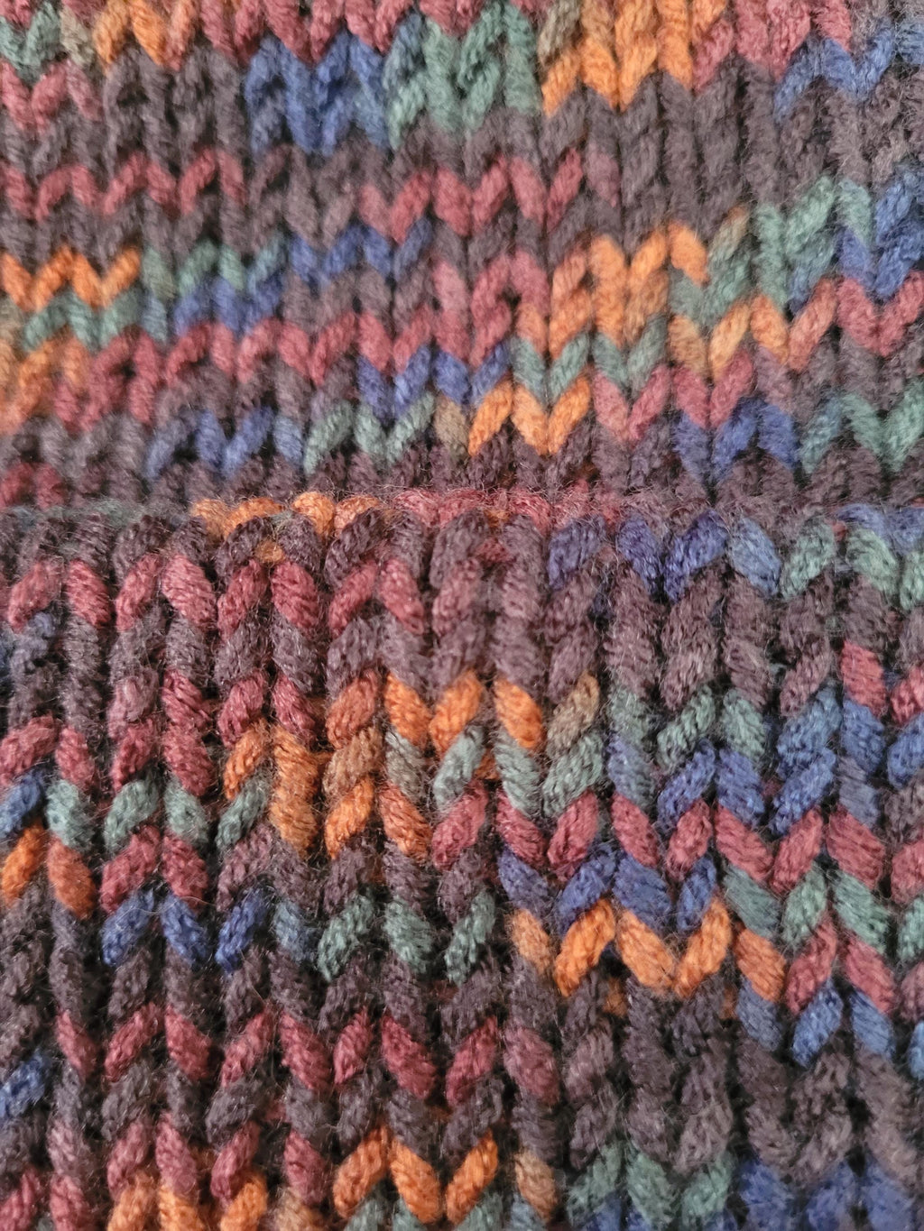 1-2 yo beanie hat, orange and brown with pompom