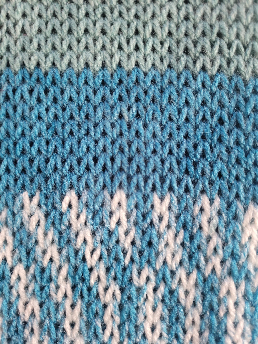 handmade leg warmers, fair isle in blues, teal and white, acrylic