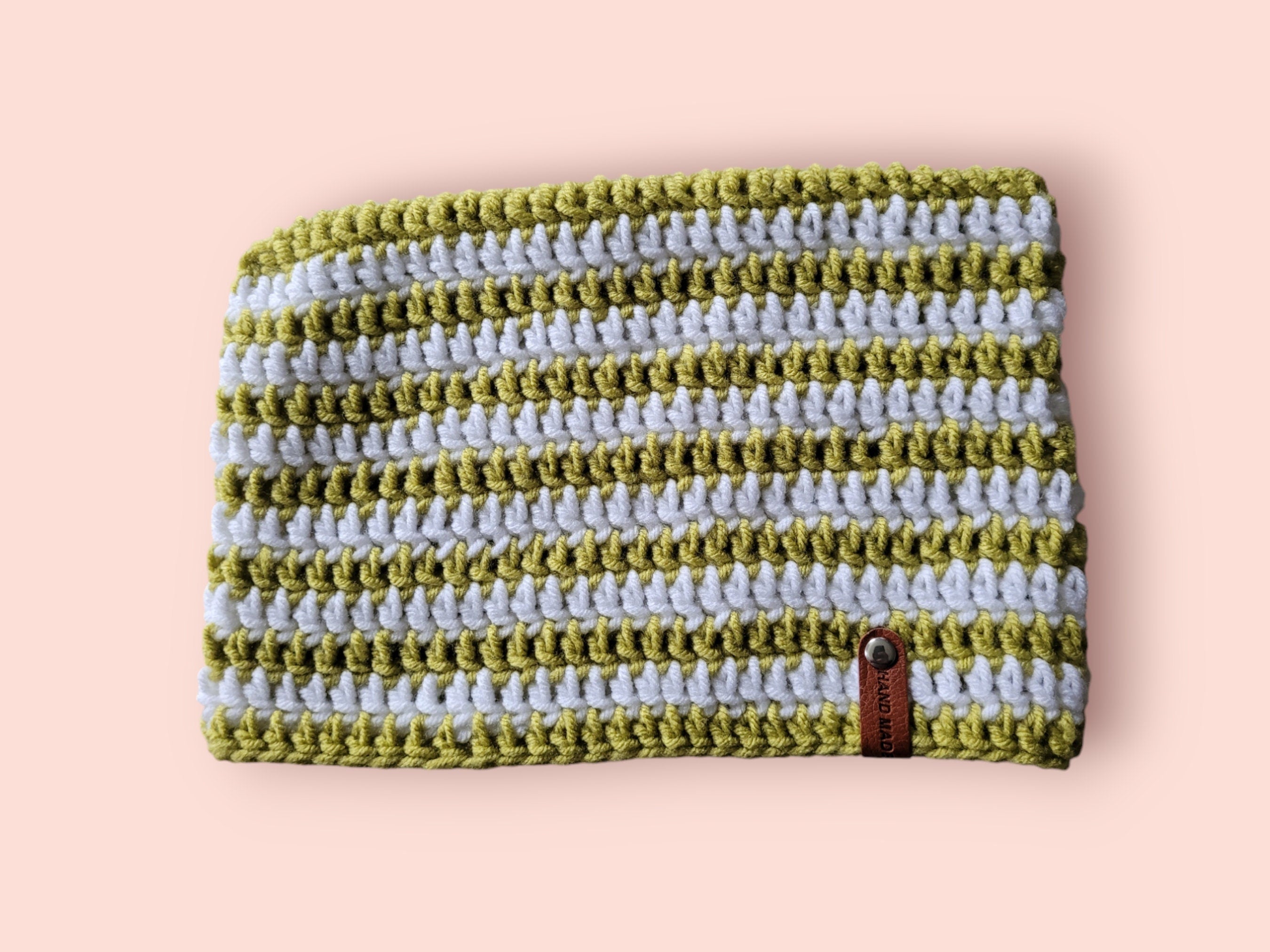 cat beanie hat lime green/white
